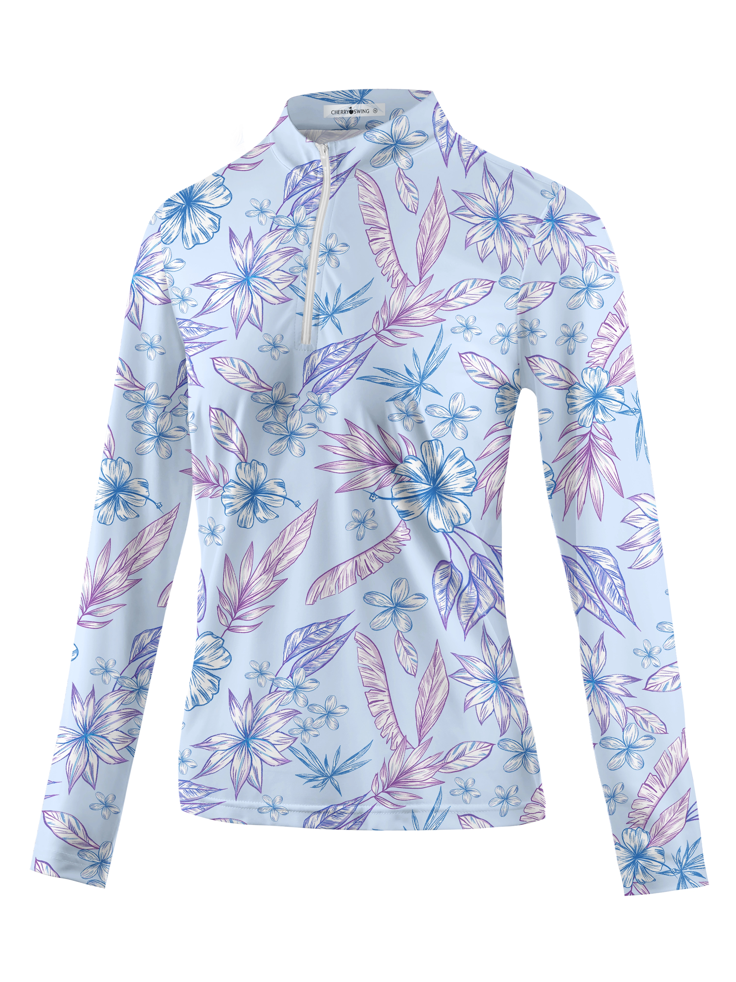 Cherryswing Women's Golf Hibiscus Long Sleeve Polo Shirt