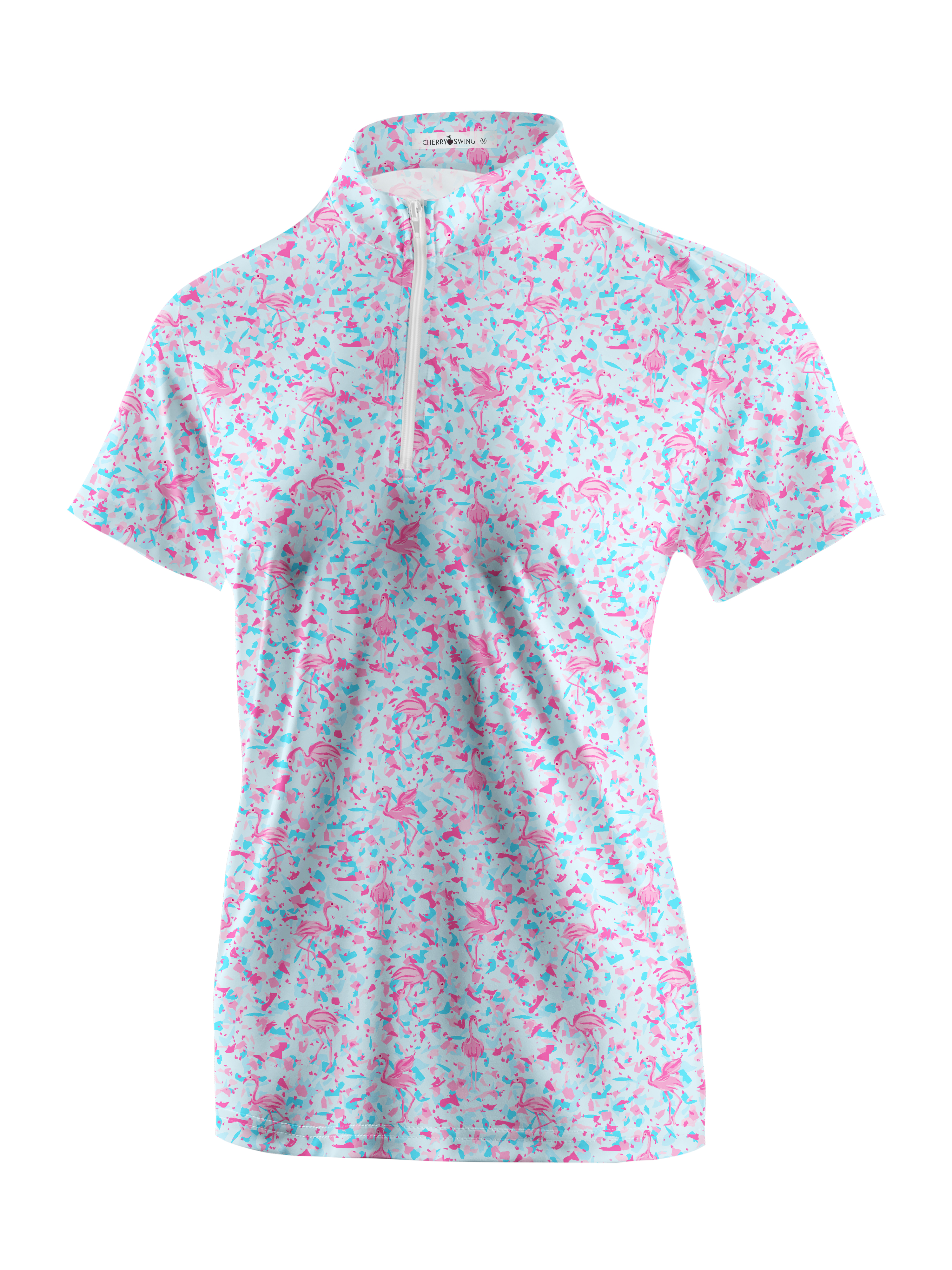 Cherryswing Women's Pink Flamingo Fantasy Golf Sleeve Polo Shirt