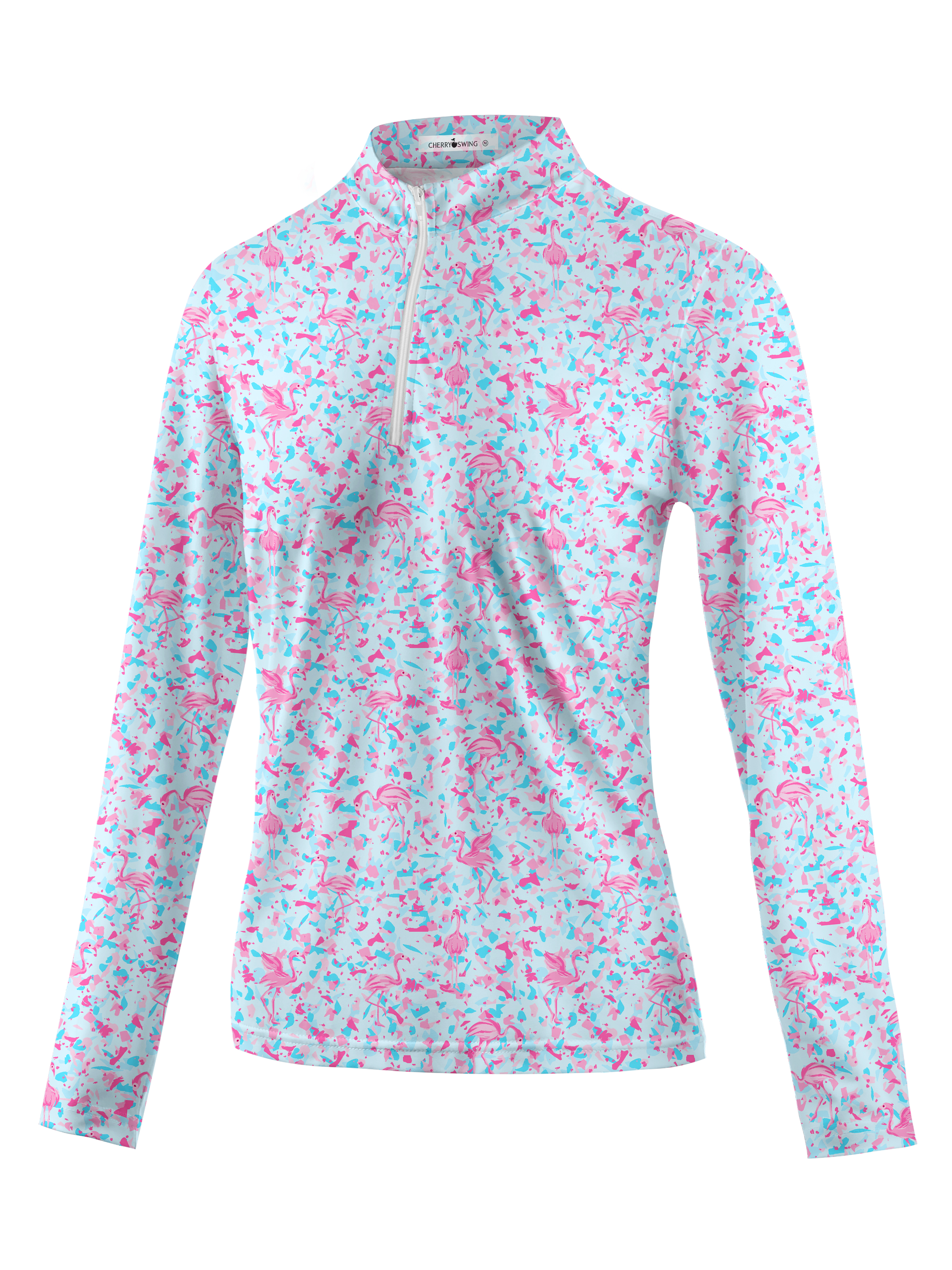Cherryswing Women's Pink Flamingo Fantasy Long Sleeve Polo Shirt