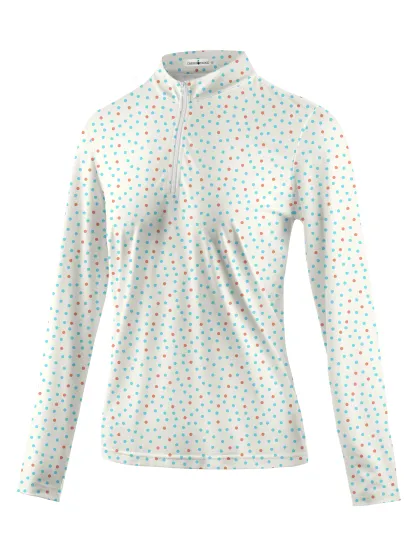 Cherryswing Women's Confetti Dots Long Sleeve Polo Shirt