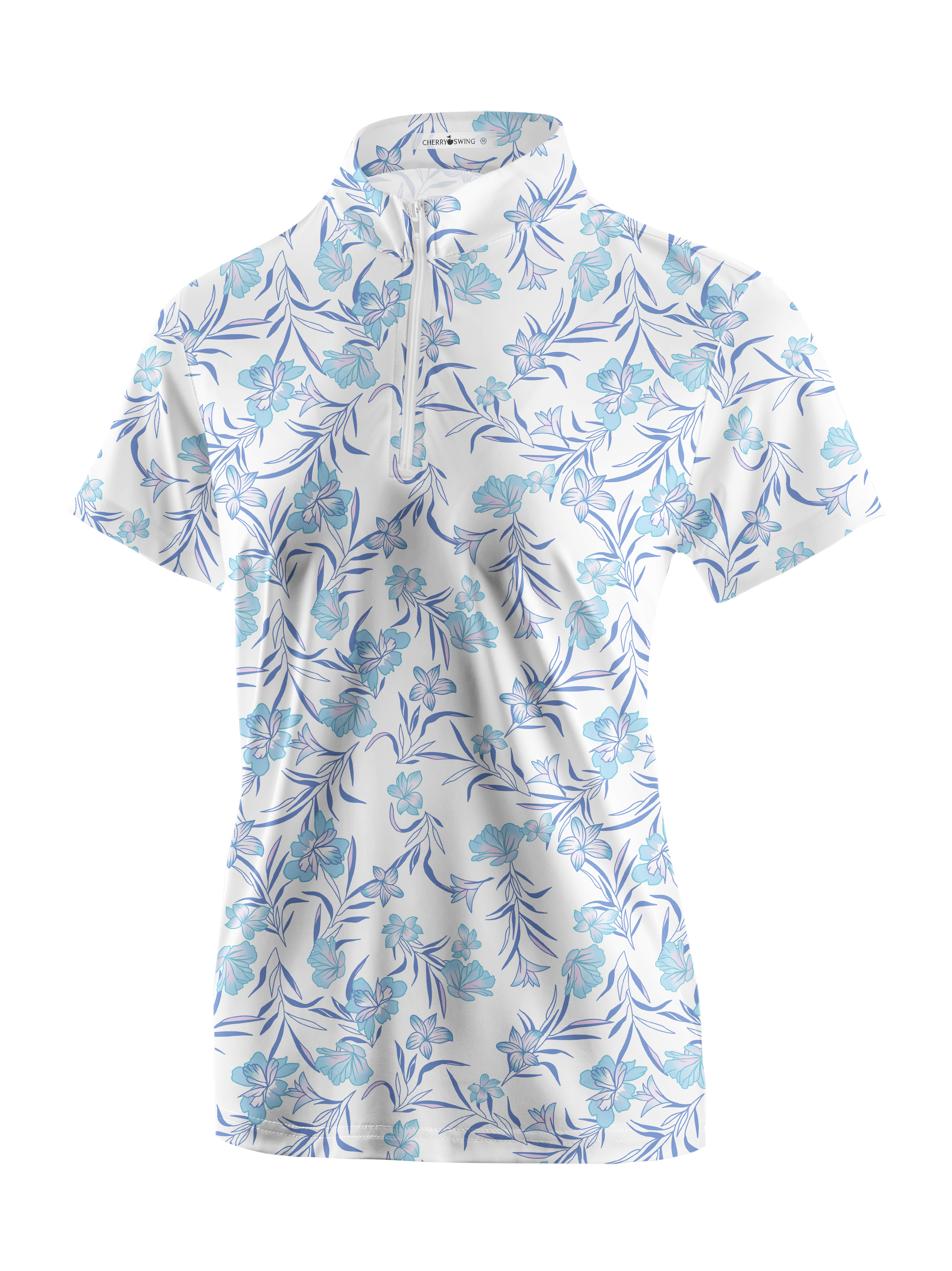 Cherryswing Women's Blue Floral Golf Sleeve Polo Shirt