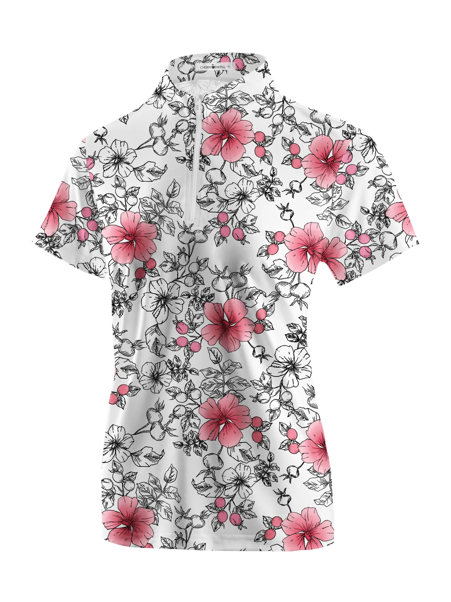 Cherryswing Women's Gradient Color Flowers Short Sleeve Golf Polo Shirt