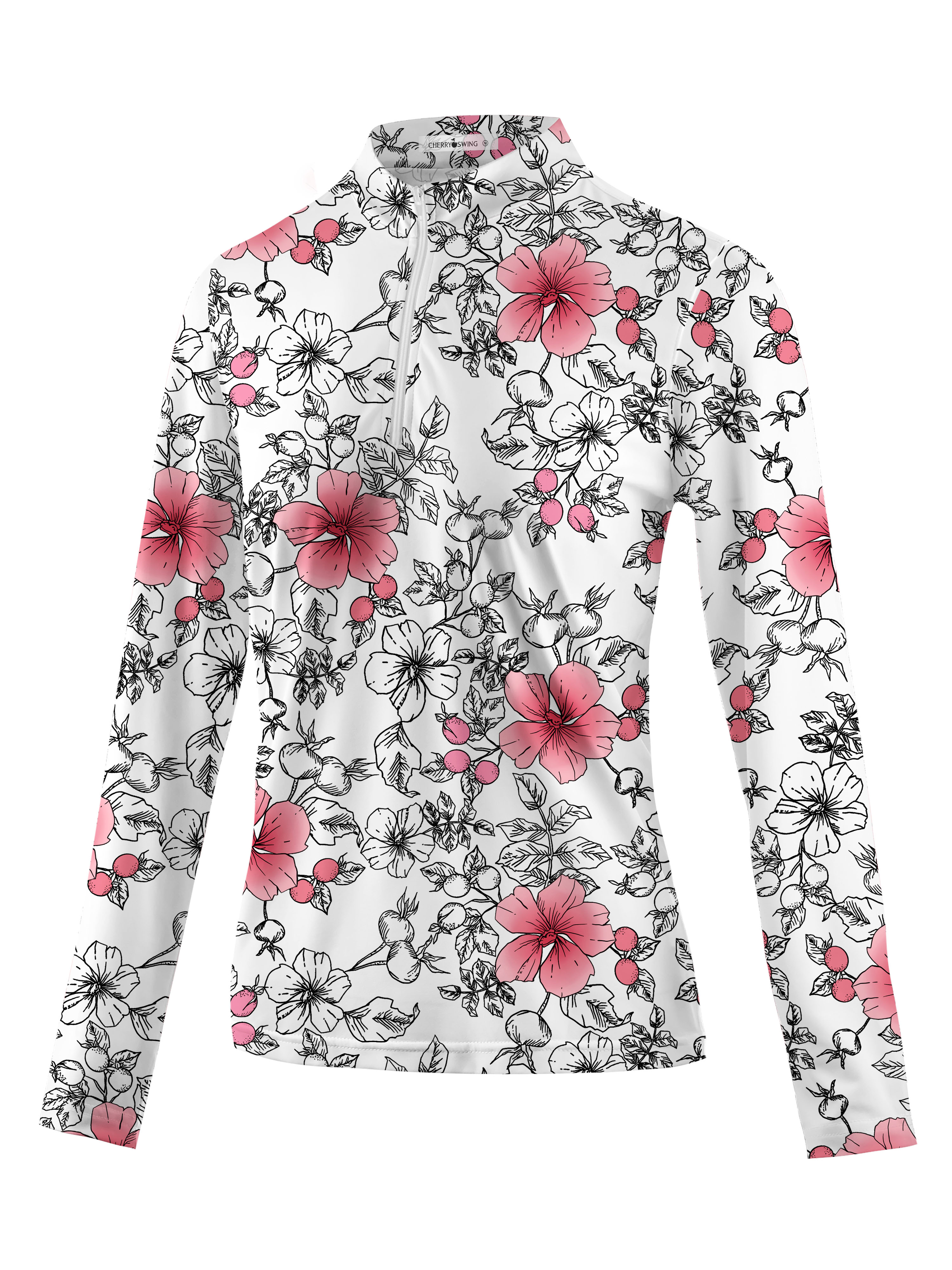Cherryswing Women's Gradient Color Flowers Long Sleeve Golf Polo Shirt
