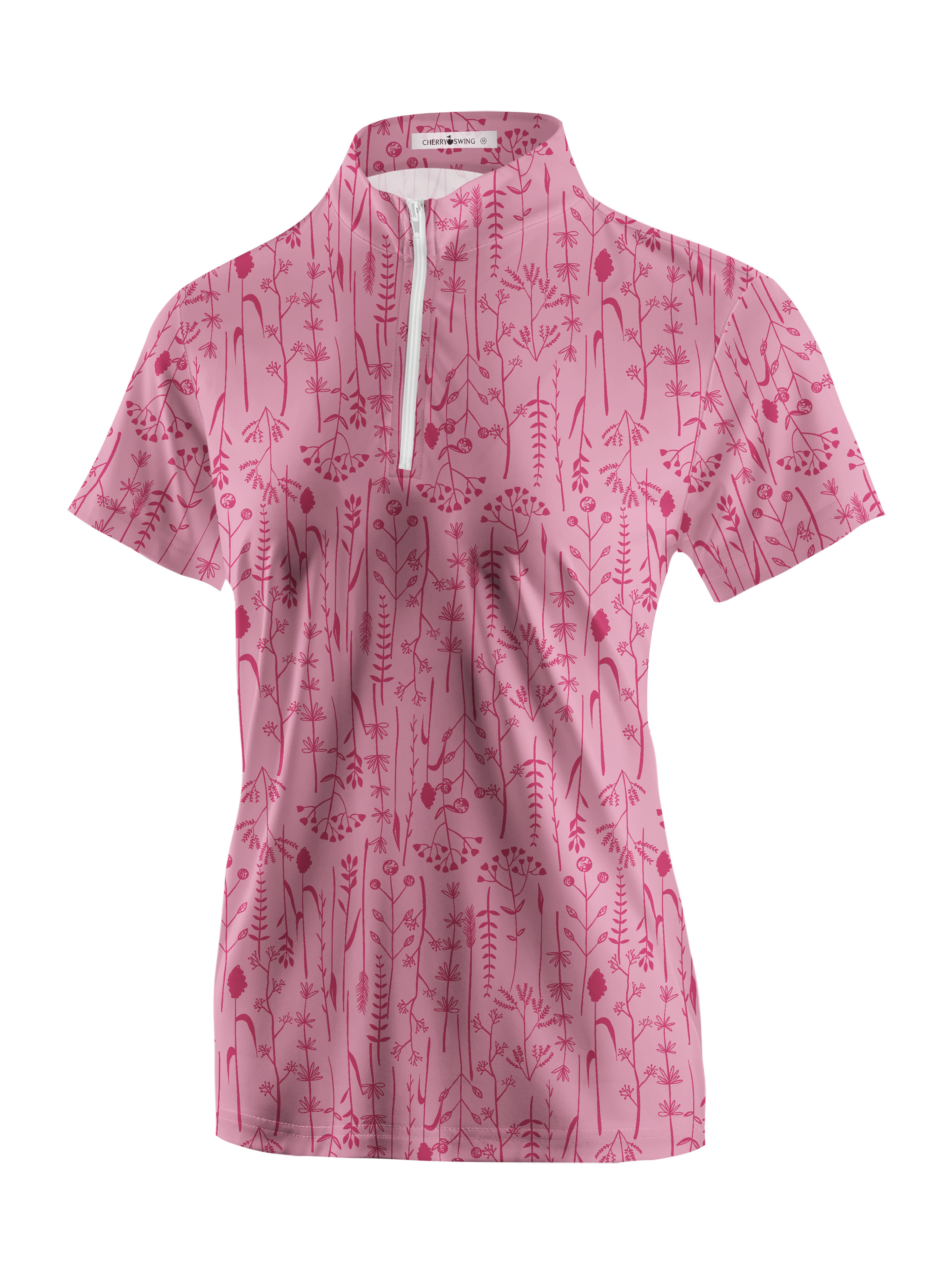 Cherryswing Women's Pink Fern Frolic Short Sleeve Golf Polo Shirt