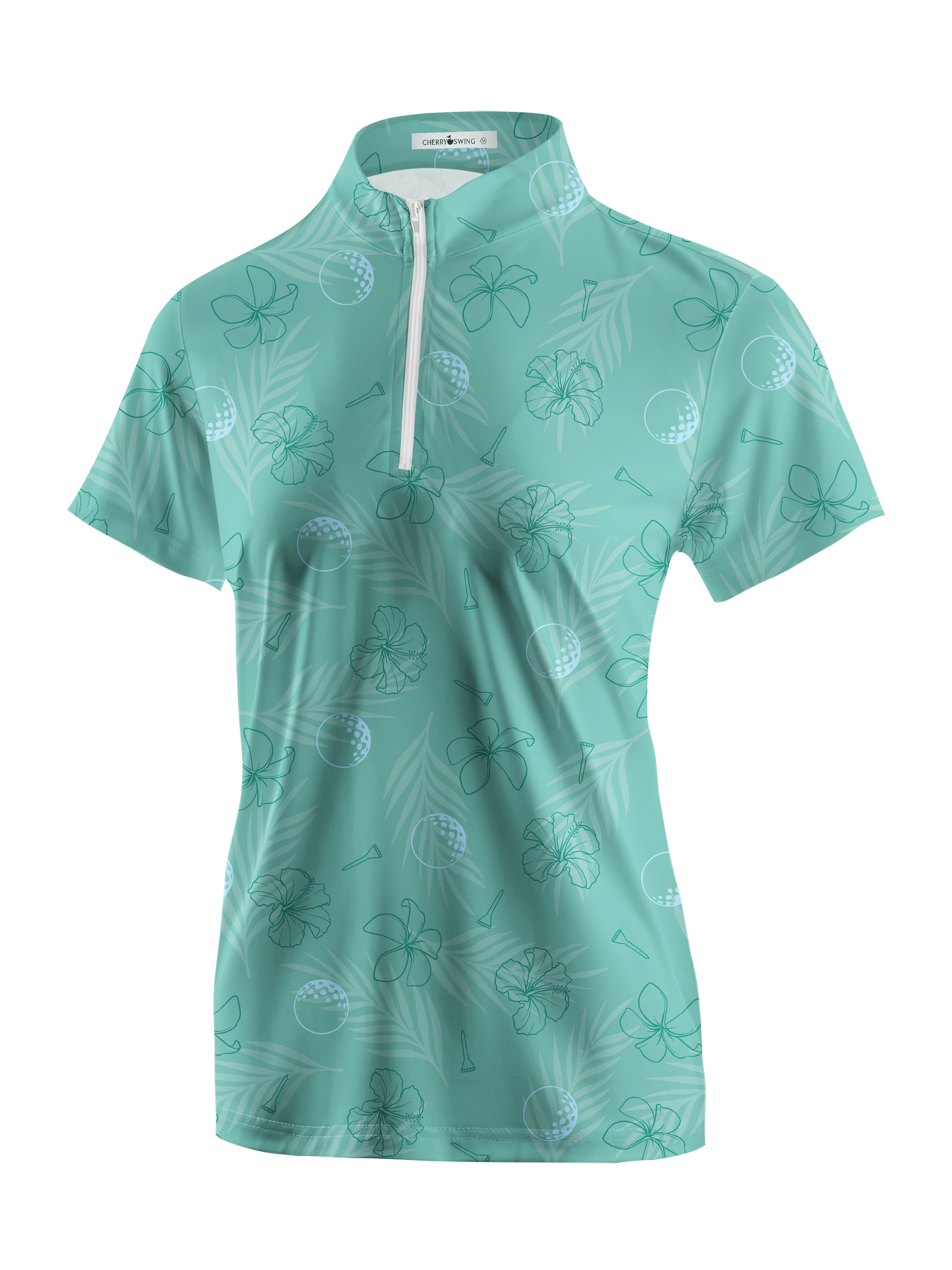 Cherryswing Women's  Mint Green Golf Print Short Sleeve Golf Shirt