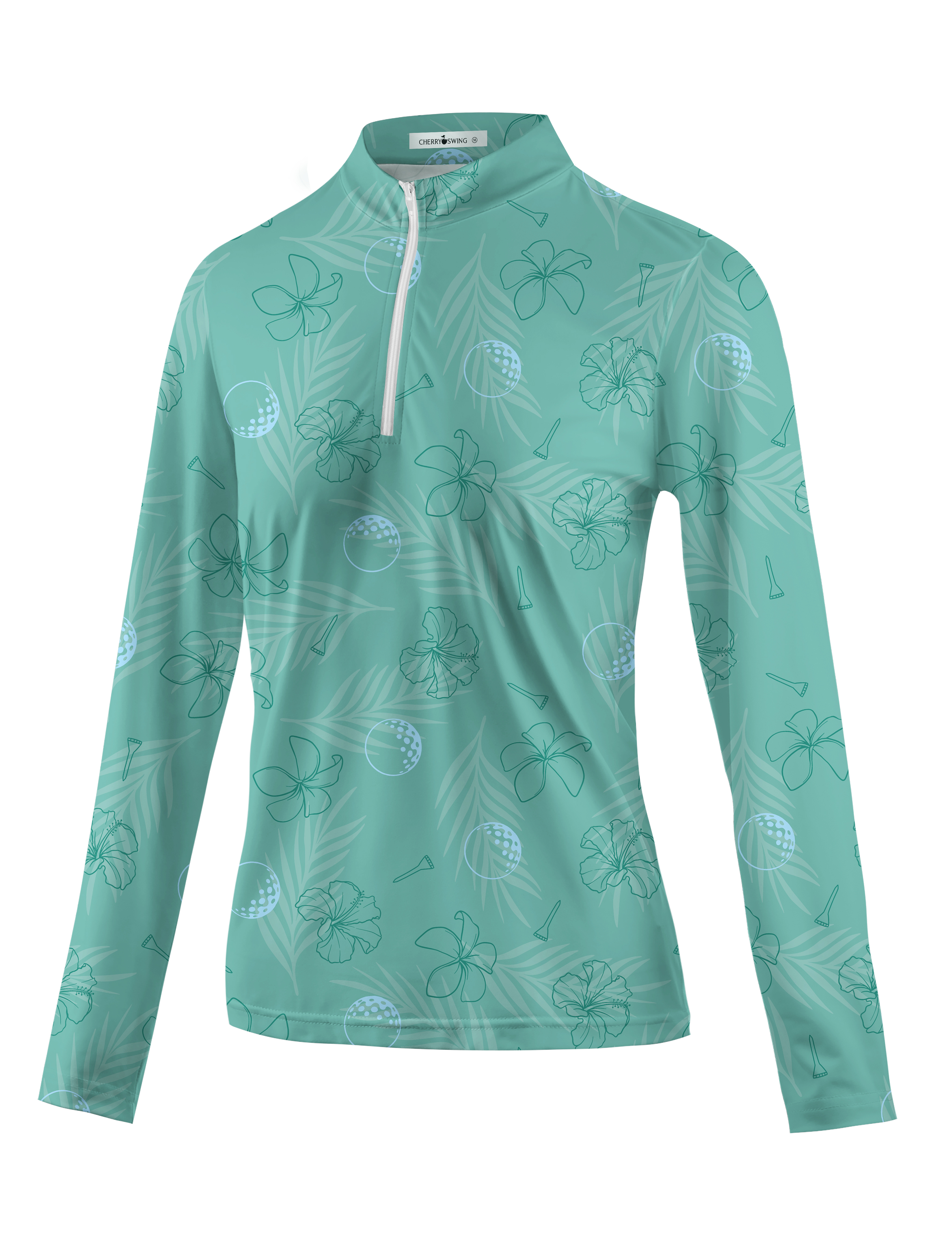 Cherryswing Women's Mint Green Golf Print Long Sleeve Shirt