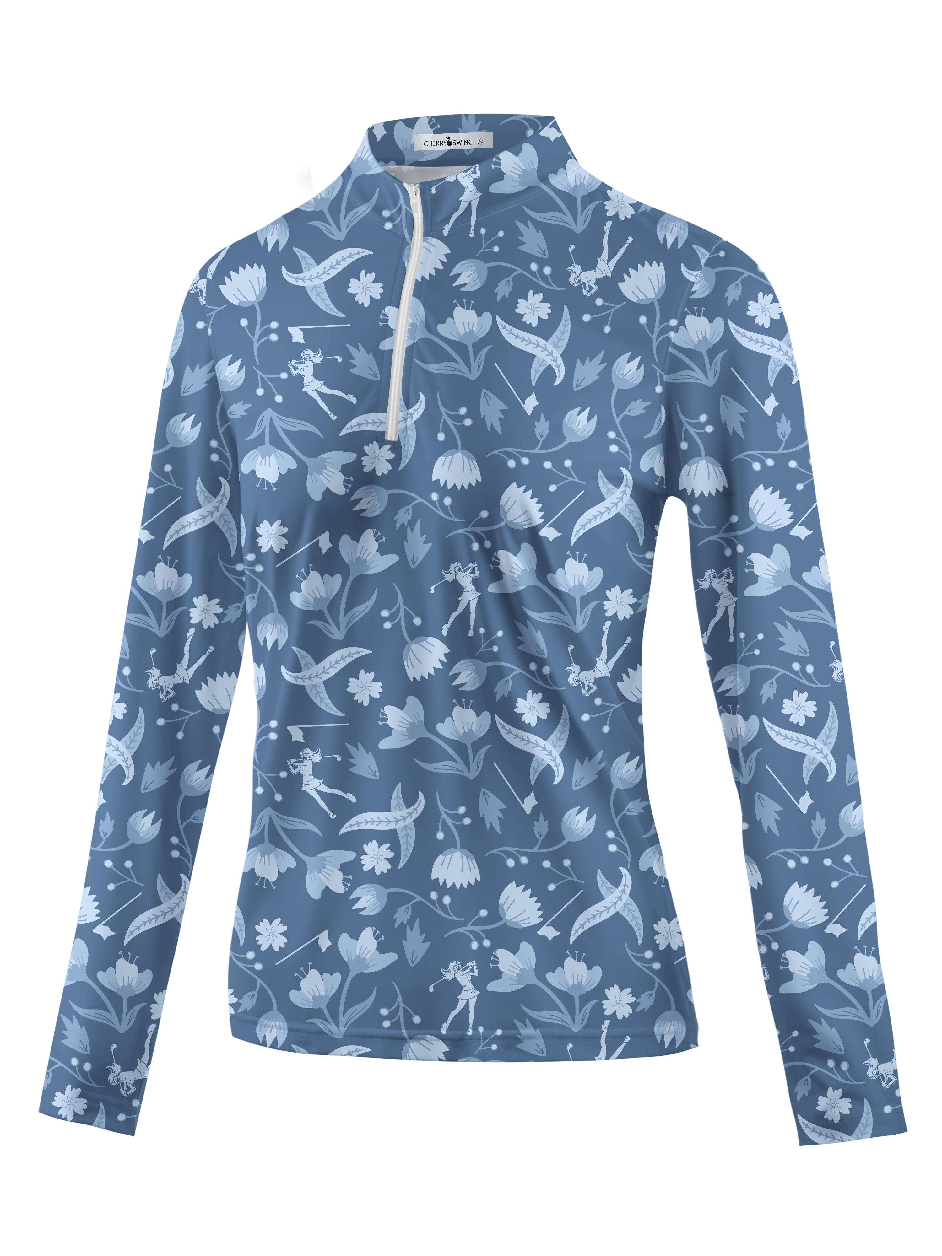 Cherryswing Women's Floral and Bird Patterns Long Sleeve Golf Shirt