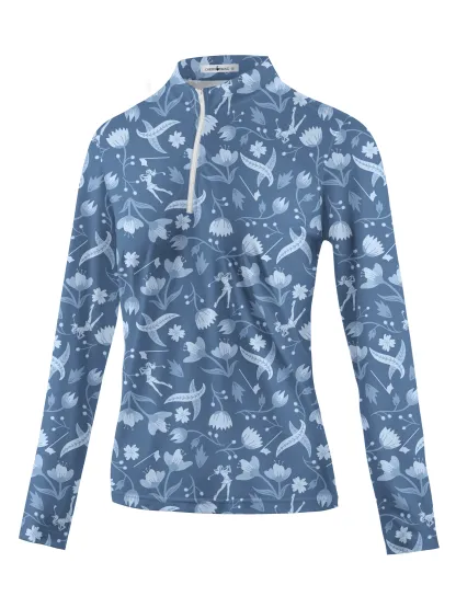 Cherryswing Women's Floral and Bird Patterns Long Sleeve Golf Shirt