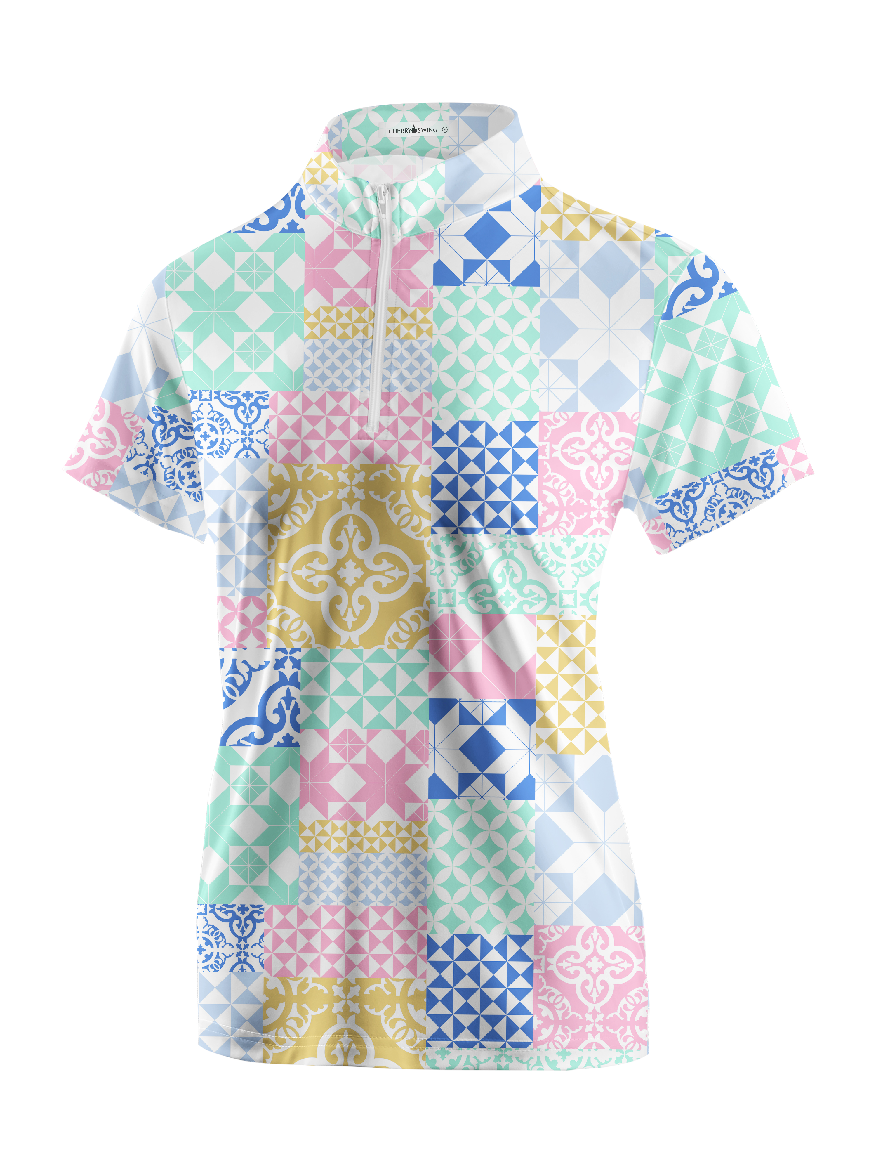 Cherryswing Women's Square and Diamond Patterns Short Sleeve Golf Shirt