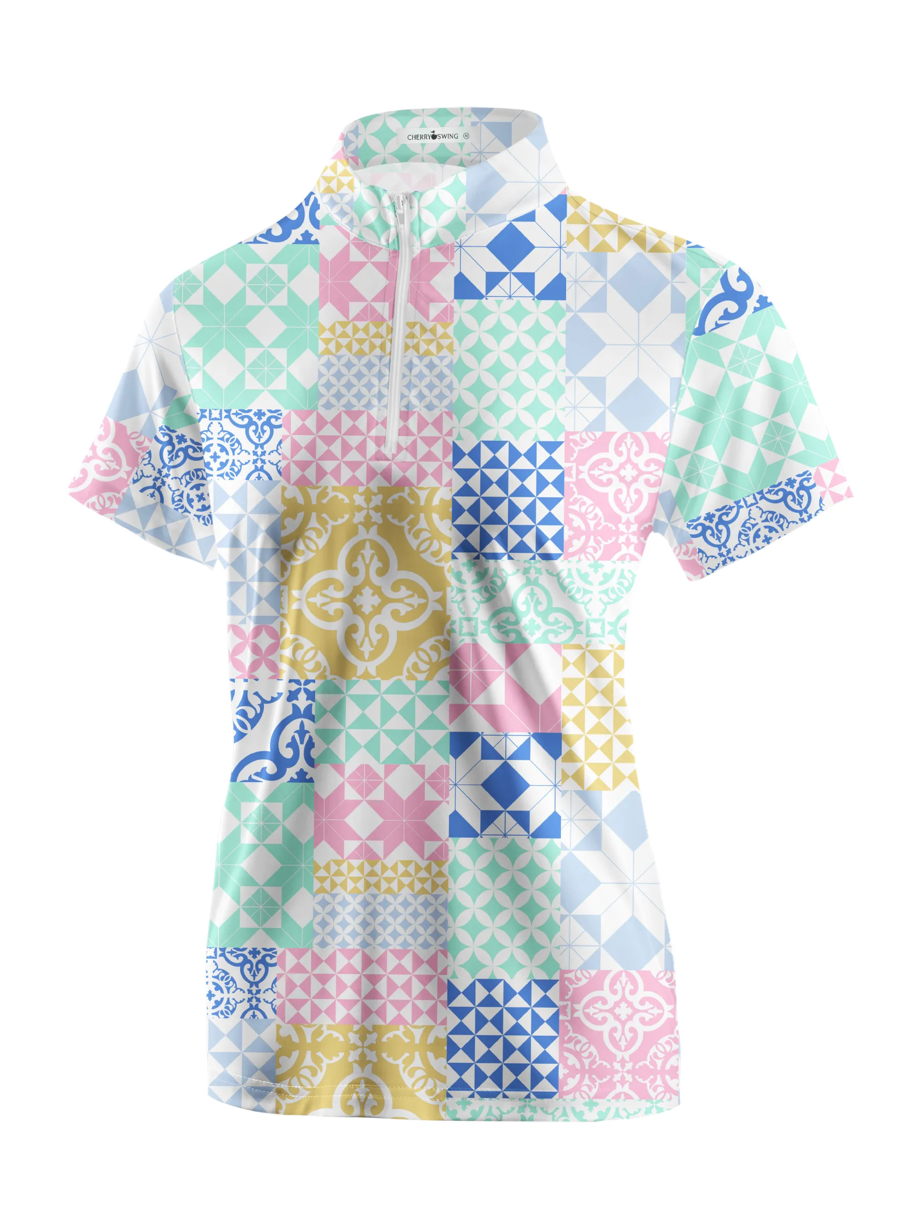 Cherryswing Women's Square and Diamond Patterns Short Sleeve Golf Shirt