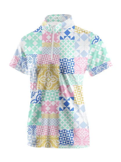 Cherryswing Women's Square and Diamond Patterns Short Sleeve Golf Shirt