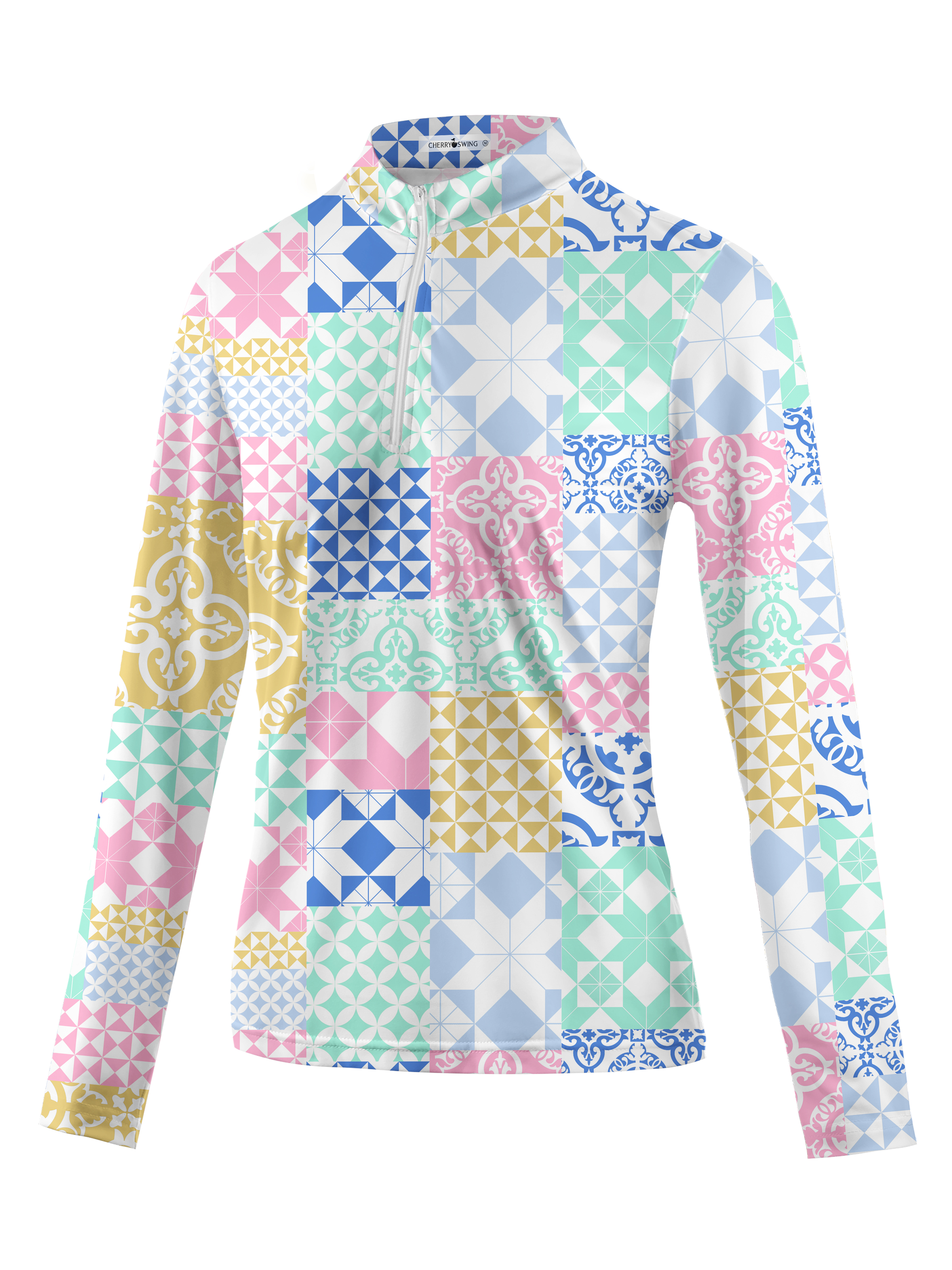 Cherryswing Women's Square and Diamond Long Sleeve Golf Shirt