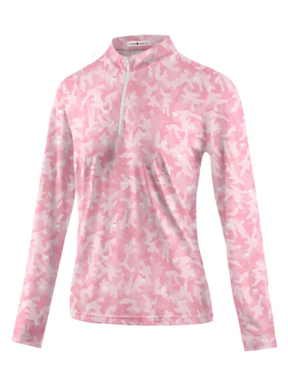 Cherryswing Women's Pink Camouflage Long Sleeve Golf Shirt