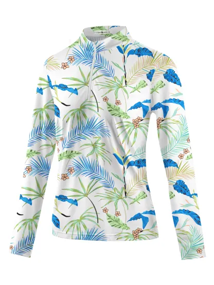 Cherryswing Women's Whimsy Palms Long Sleeve Golf Shirt