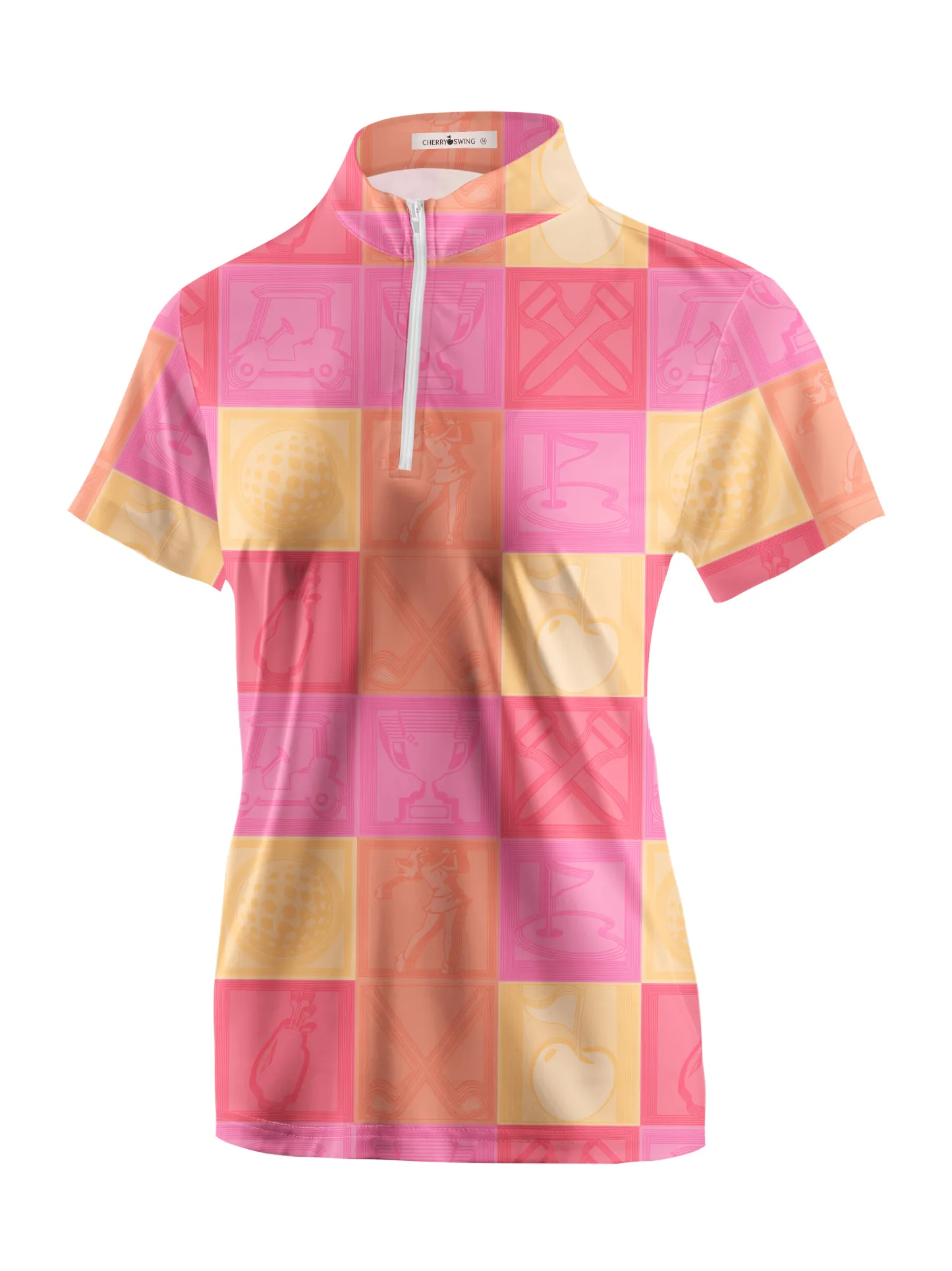 Cherryswing Women's Vibrant Checkered Pattern Short Sleeve Golf Shirt