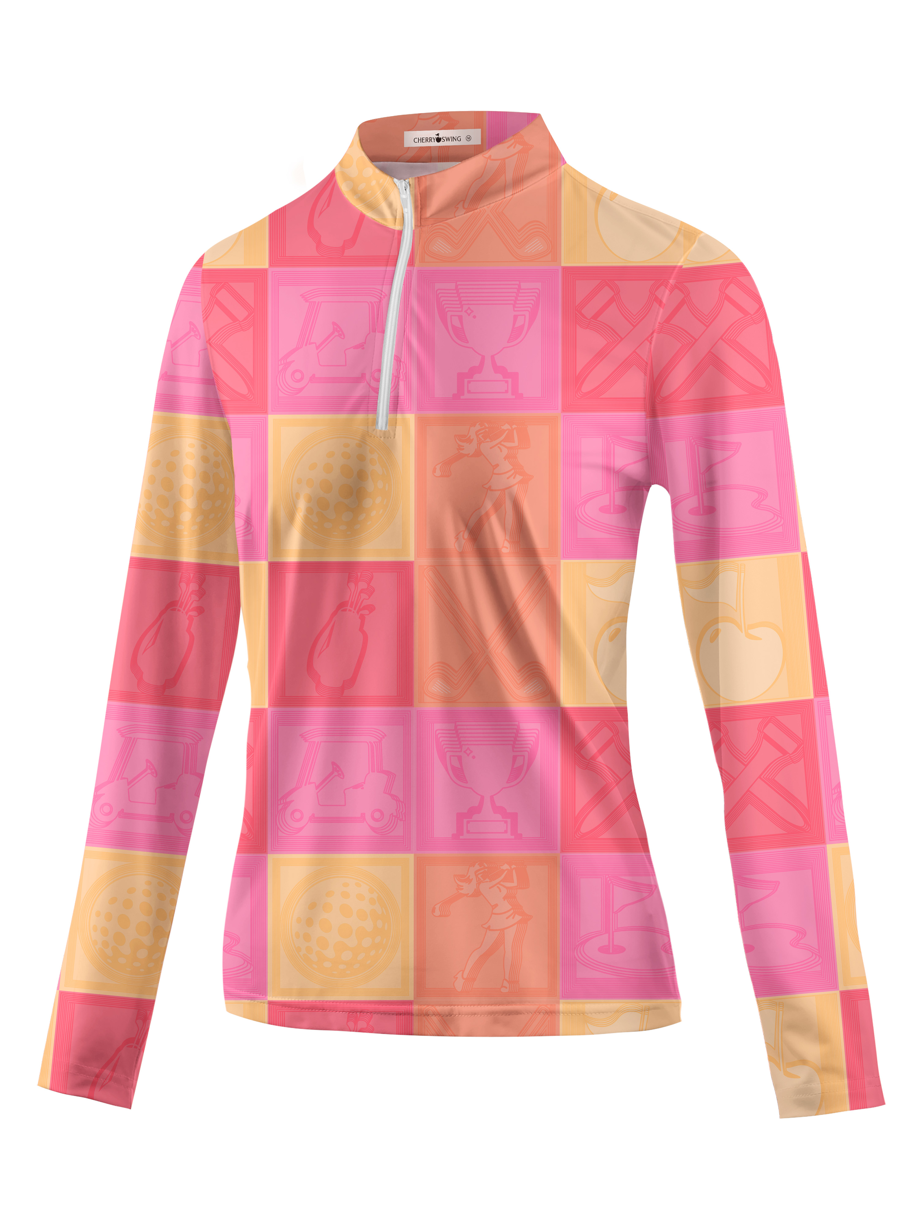 Cherryswing Women's Vibrant Checkered Pattern Long Sleeve Golf Shirt
