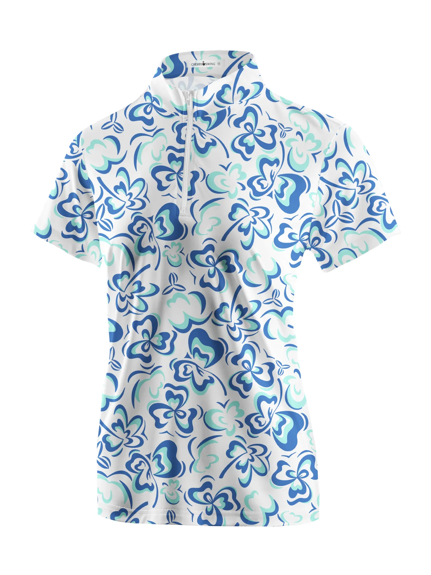 Cherryswing Women's Delicate Flower Pattern Short Sleeve Golf Shirt