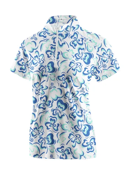 Cherryswing Women's Delicate Flower Pattern Short Sleeve Golf Shirt
