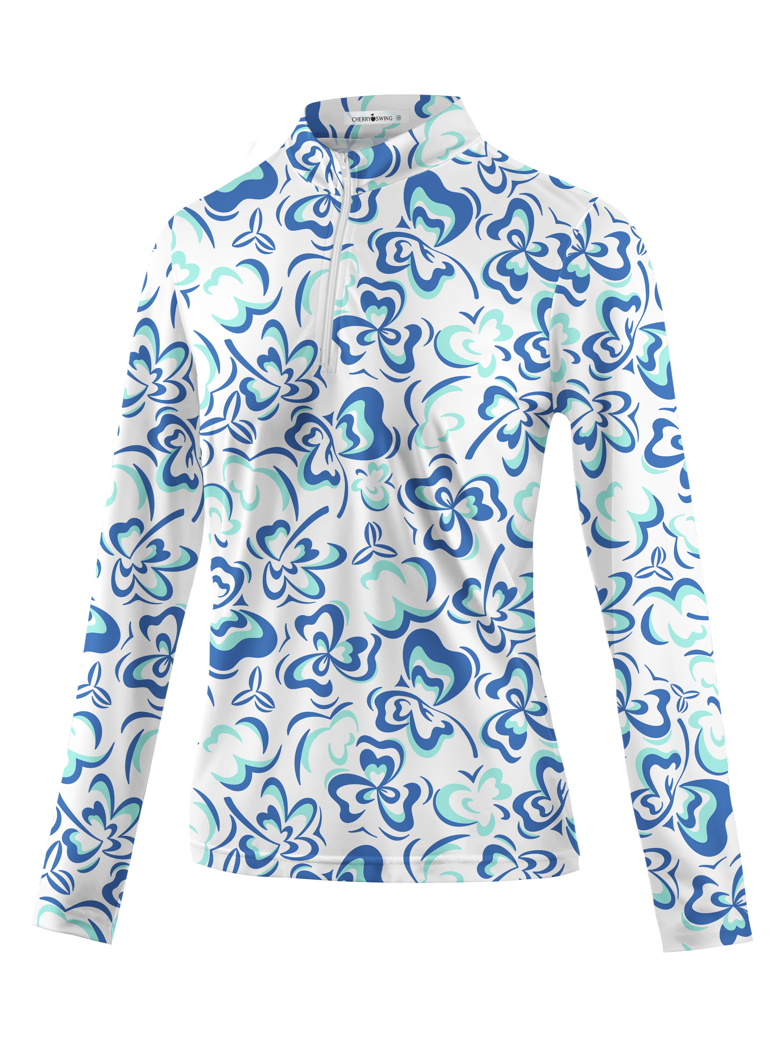 Cherryswing Women's Delicate Flower Pattern Long Sleeve Golf Shirt