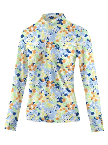 Cherryswing Women's Wildflowers Pattern Long Sleeve Golf Shirt
