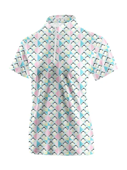 Cherryswing Women's Pastel Colors Geometric Short Sleeve Golf Shirt
