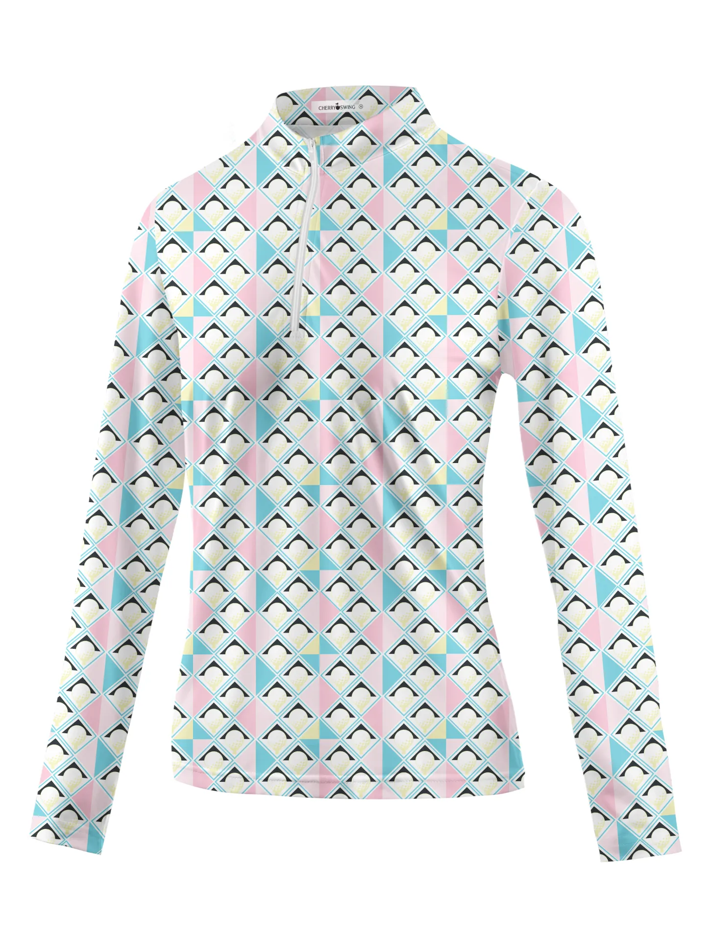 Cherryswing Women's Pastel Colors Geometric Long Sleeve Golf Shirt