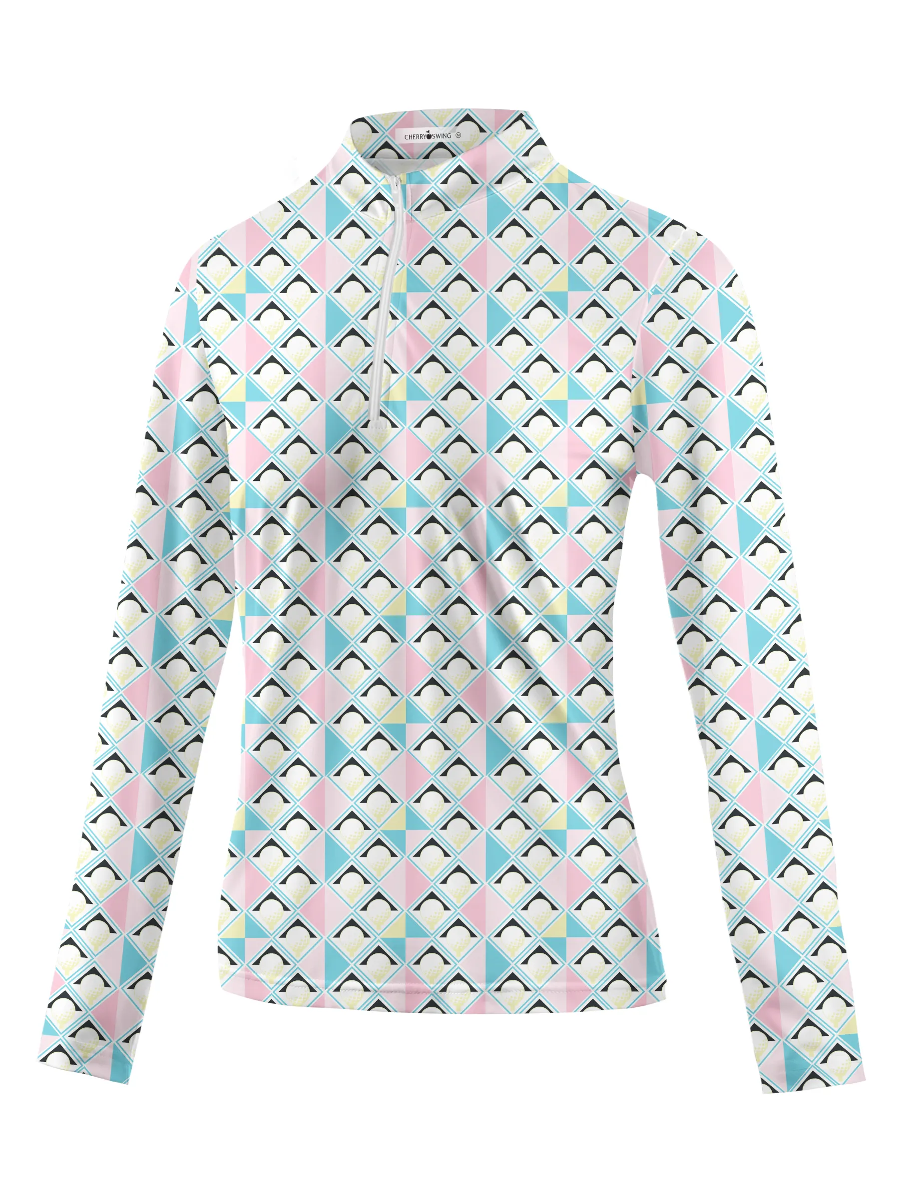 Cherryswing Women's Pastel Colors Geometric Long Sleeve Golf Shirt