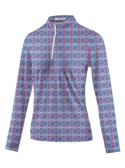 Cherryswing Women's Circular Motifs Long Sleeve Golf Shirt