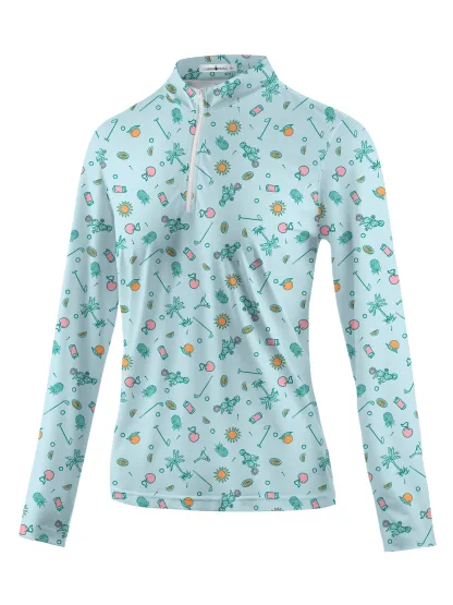 Cherryswing Women's Tropical Vacation Long Sleeve Golf Shirt