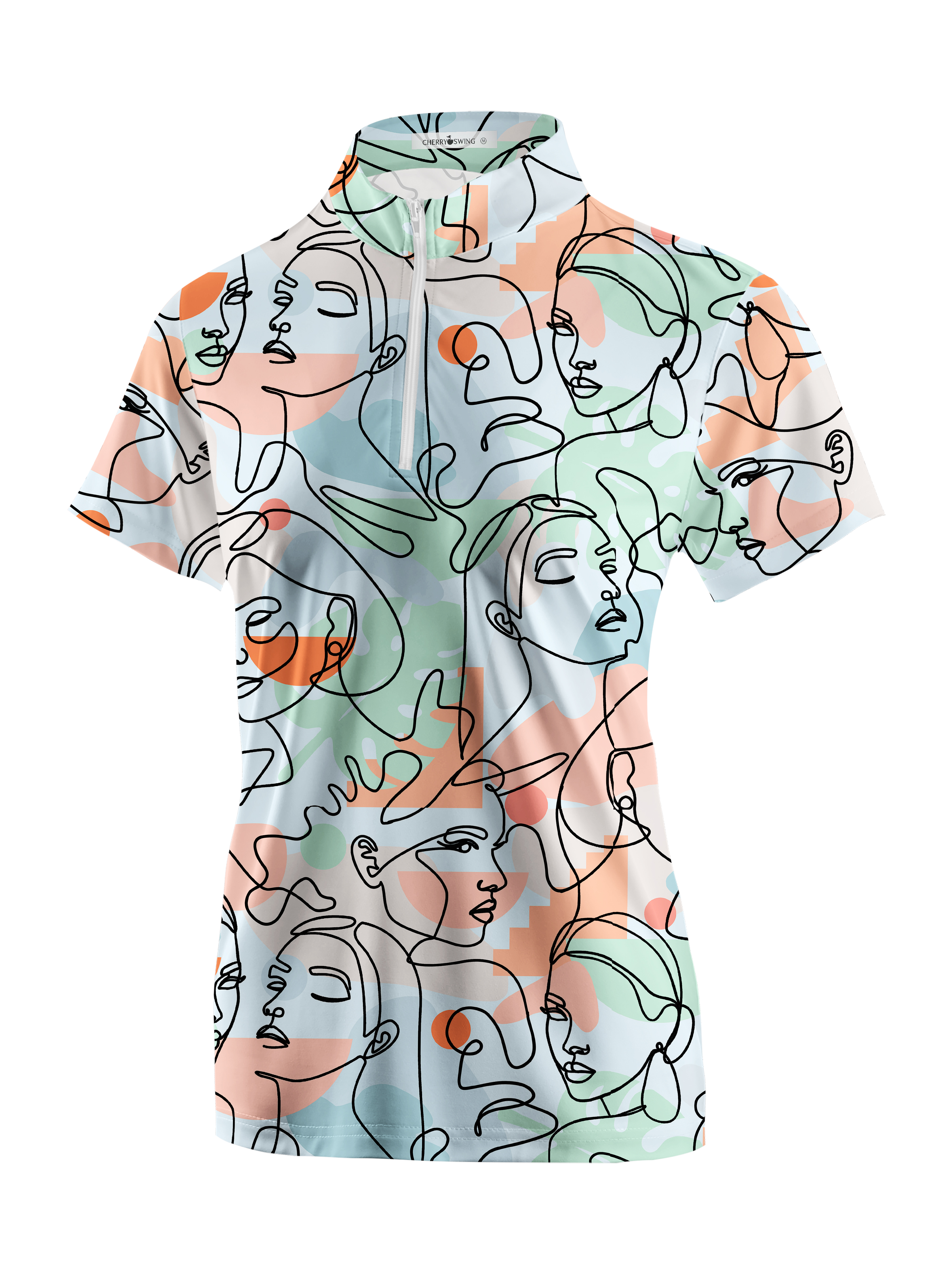 Cherryswing Women's Artistic Faces Short Sleeve Golf Shirt