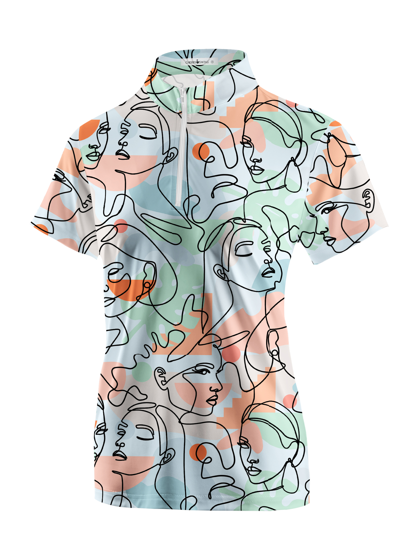 Cherryswing Women's Artistic Faces Short Sleeve Golf Shirt
