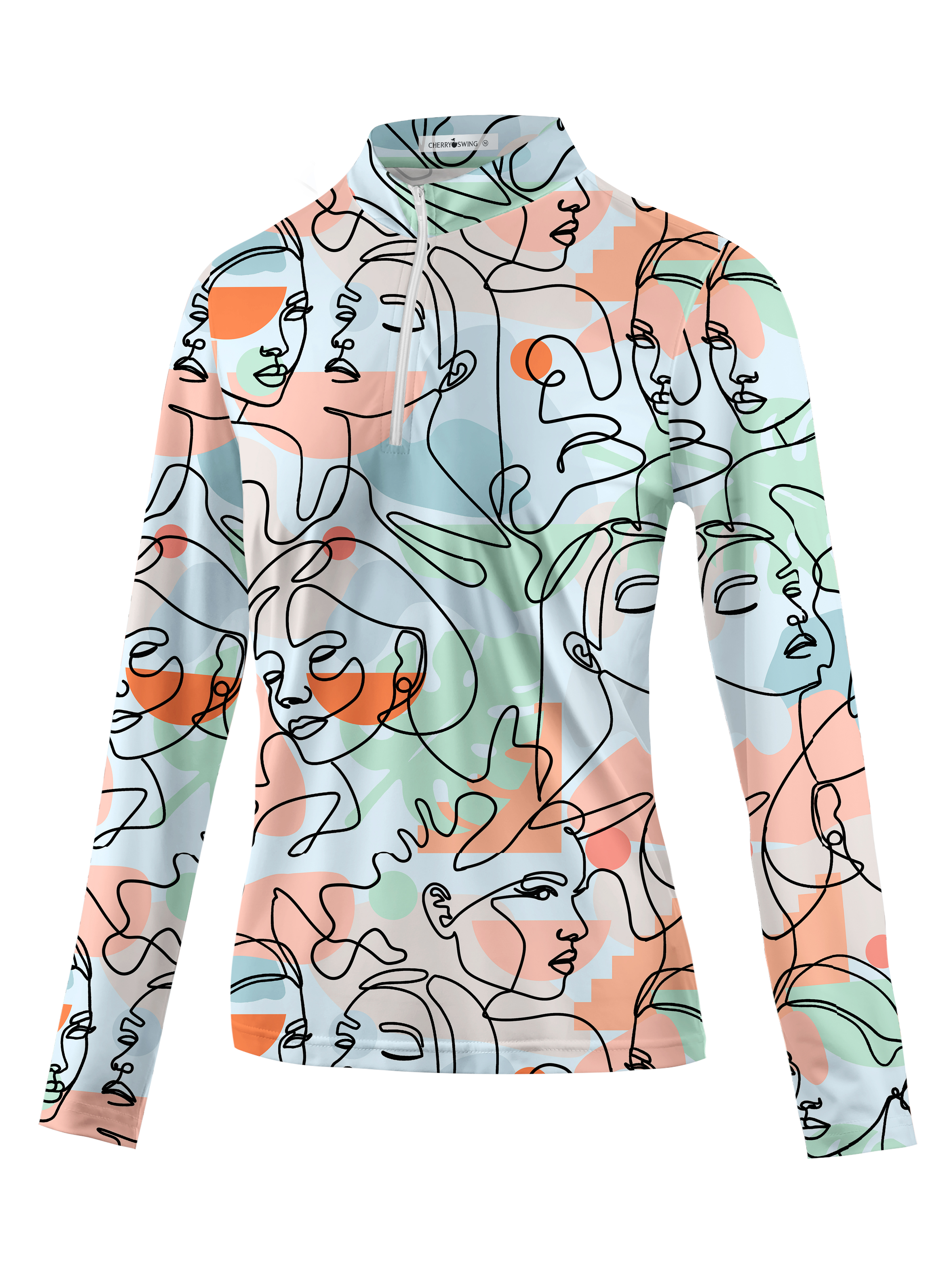 Cherryswing Women's Artistic Faces Long Sleeve Golf Shirt