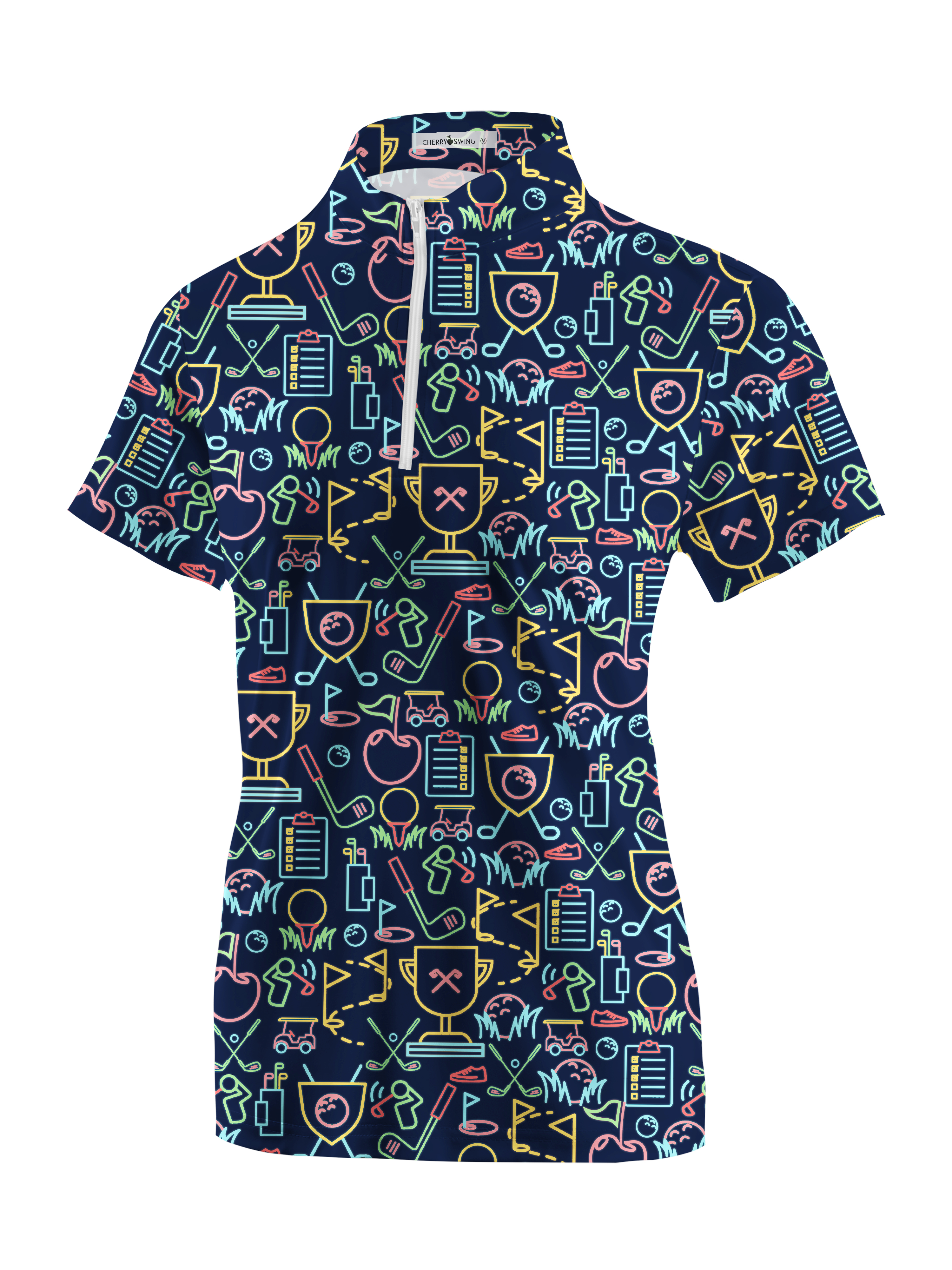 Cherryswing Women's Classic Golf Symbols Short Sleeve Golf Shirt