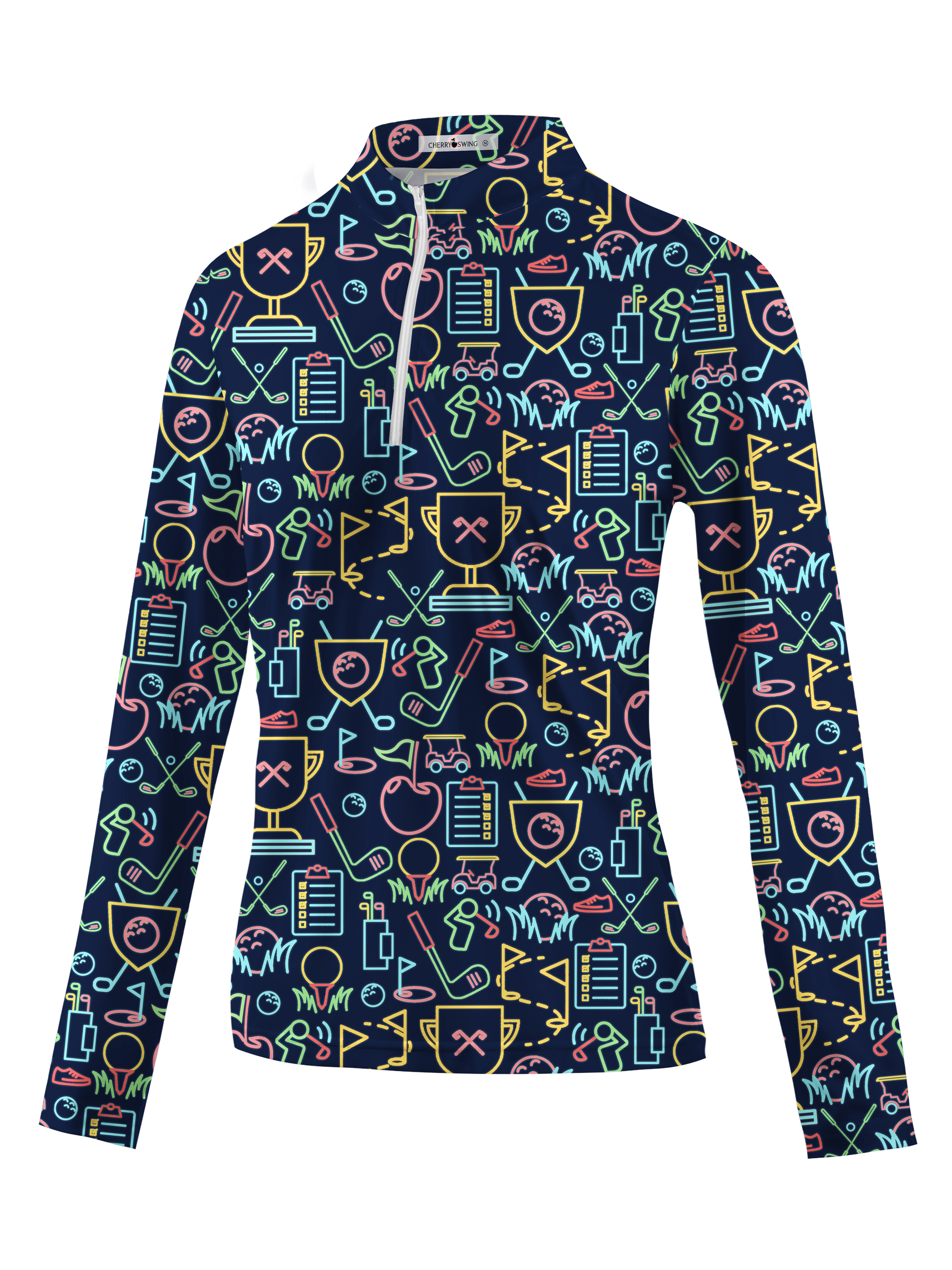 Cherryswing Women's Classic Golf Symbols Long Sleeve Golf Shirt