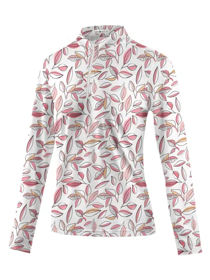 Cherryswing Women's Autumn Leaves Long Sleeve Golf Shirt