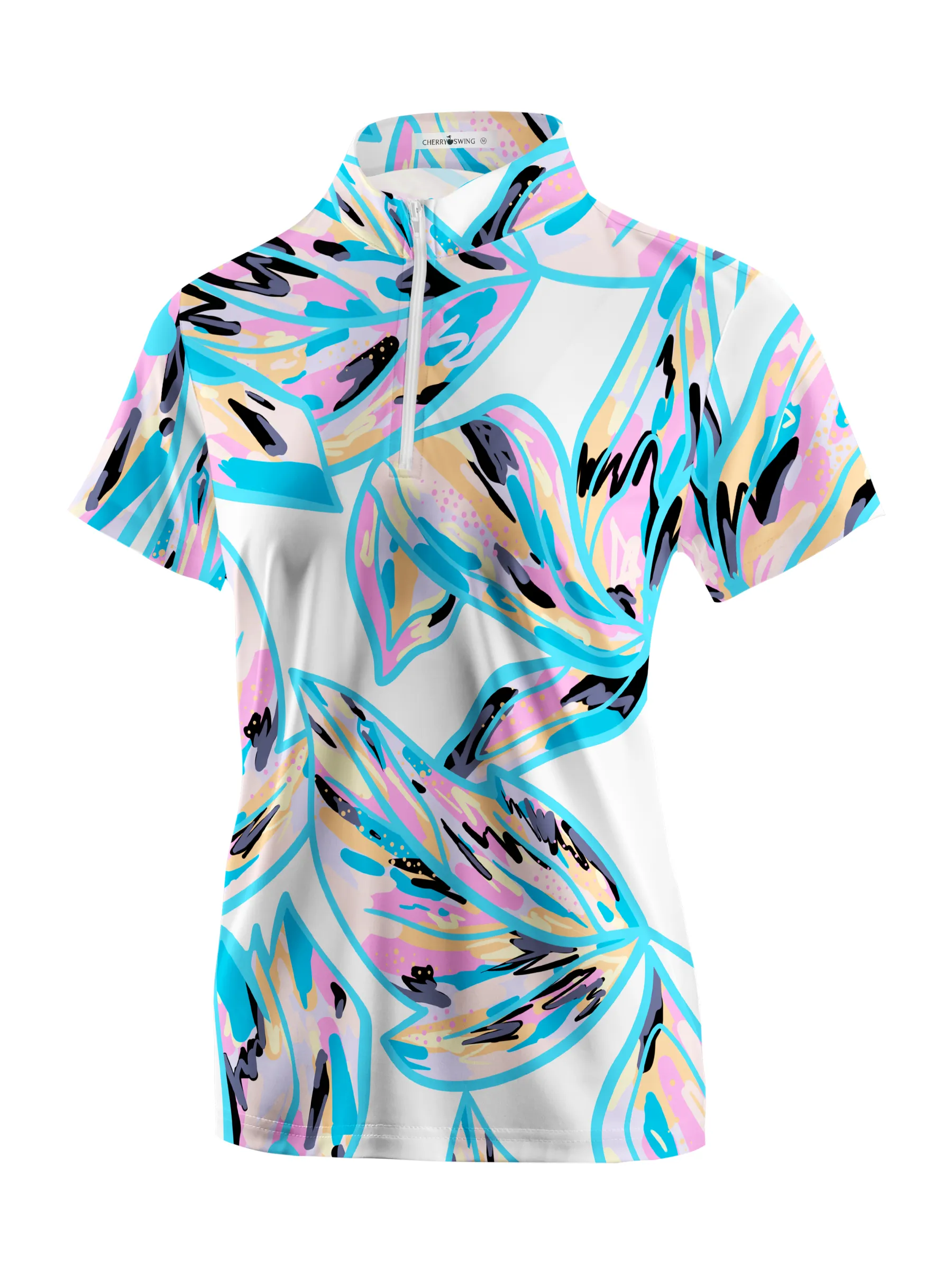 Cherryswing Women's Tropical Garden Golf Short Sleeve Polo Shirt