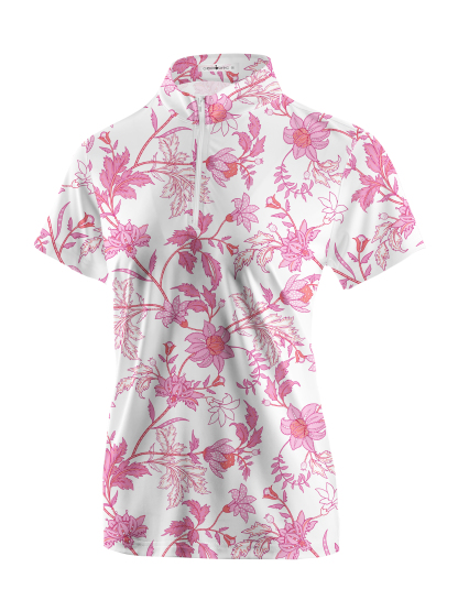 Cherryswing Women's Pink Blossoms Golf Short Sleeve Polo Shirt
