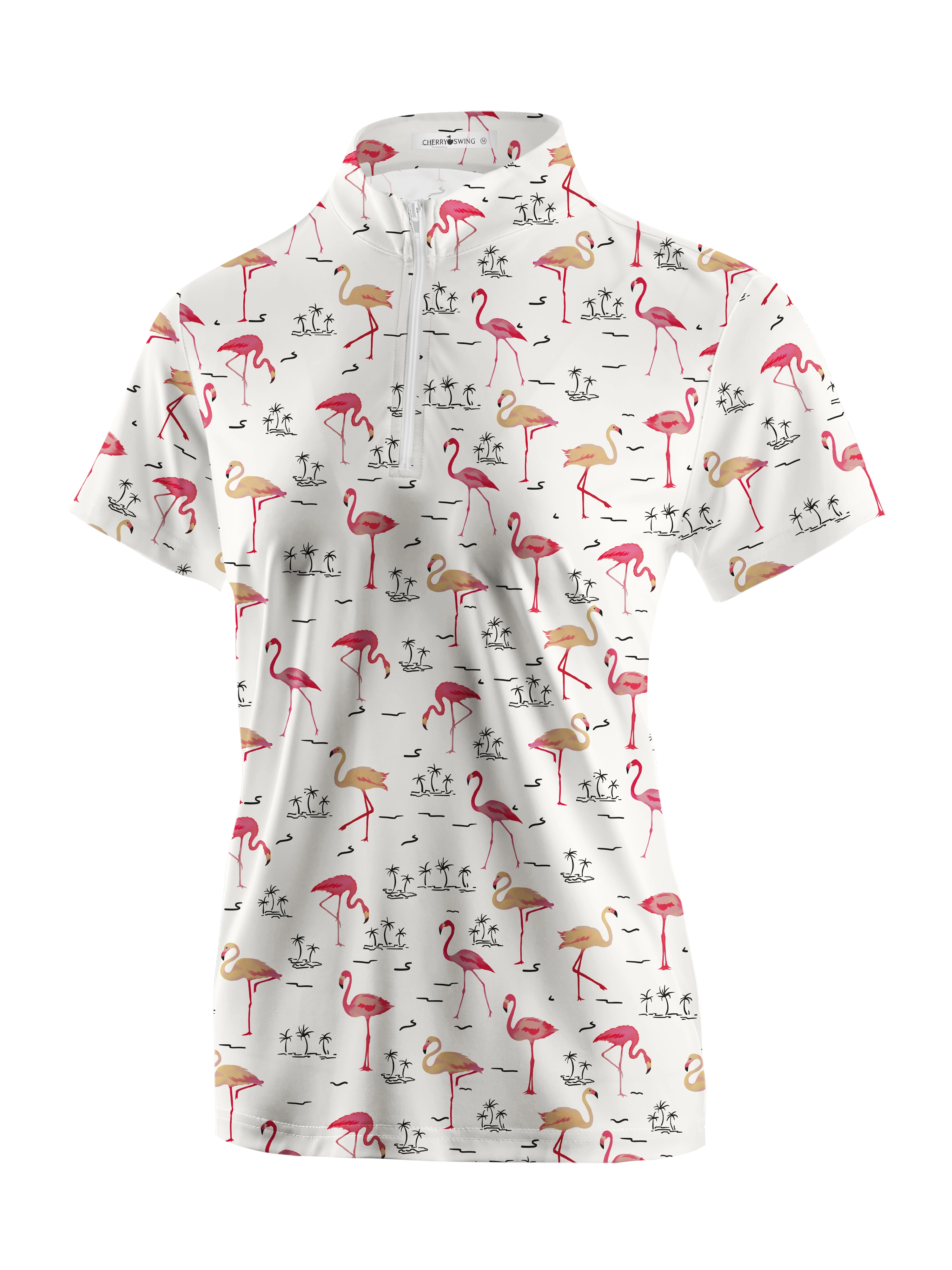 Cherryswing Women's Playful Flamingo Golf Short Sleeve Polo Shirt