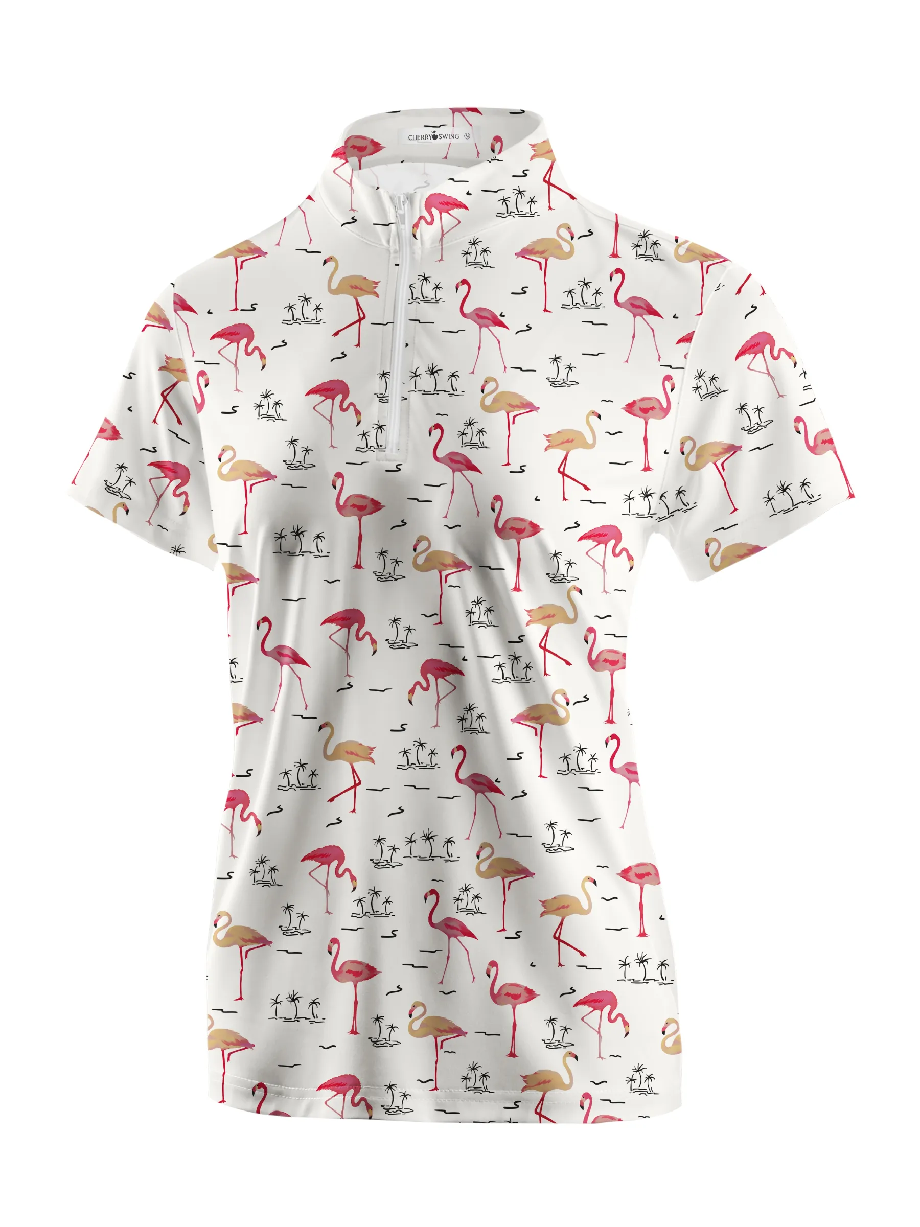 Cherryswing Women's Playful Flamingo Golf Short Sleeve Polo Shirt