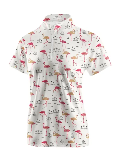 Cherryswing Women's Playful Flamingo Golf Short Sleeve Polo Shirt