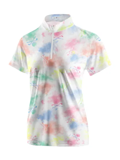 Cherryswing Women's Watercolor Painting Golf Short Sleeve Polo Shirt
