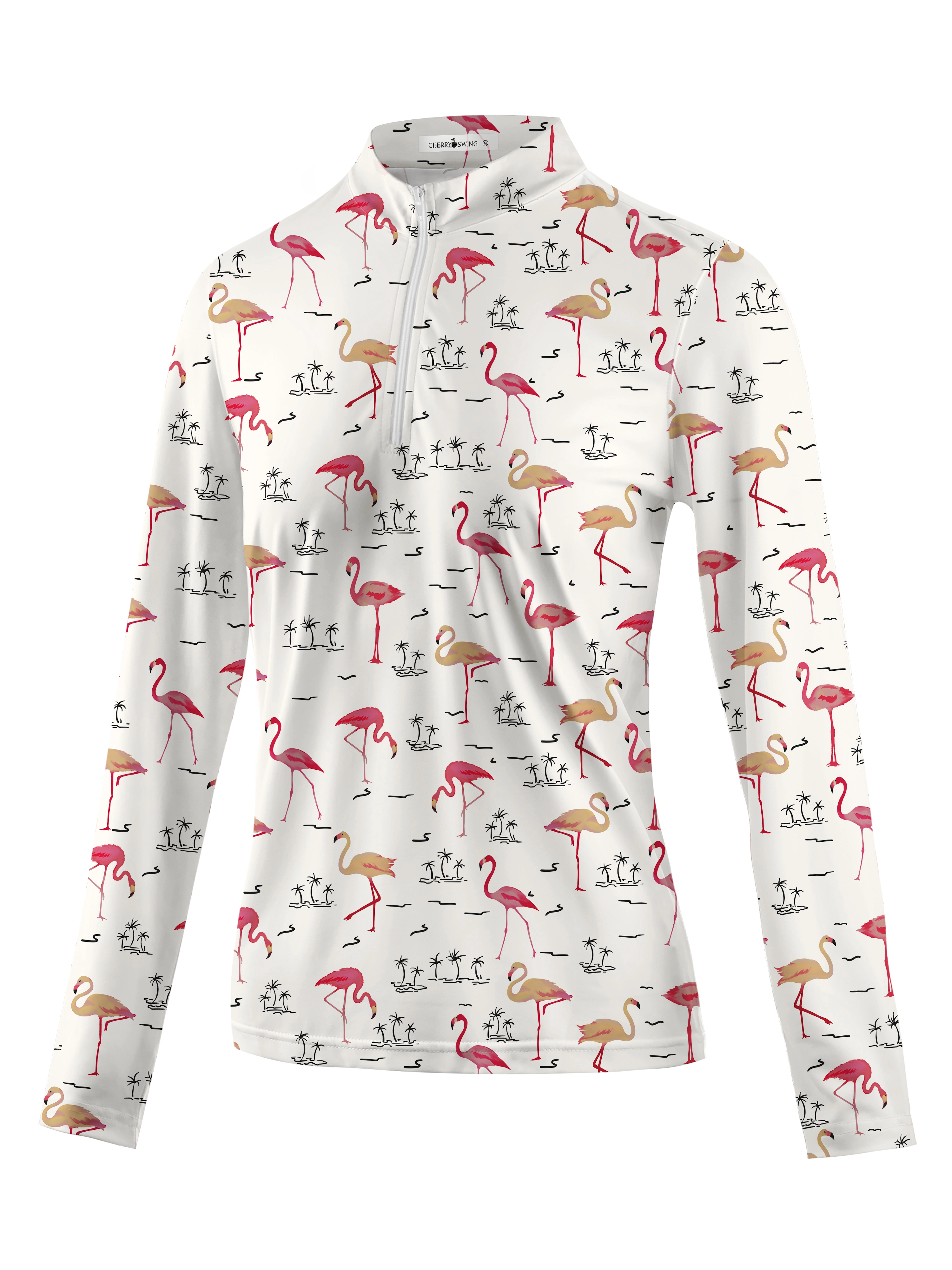 Cherryswing Women's Playful Flamingo Golf Long Sleeve Polo Shirt