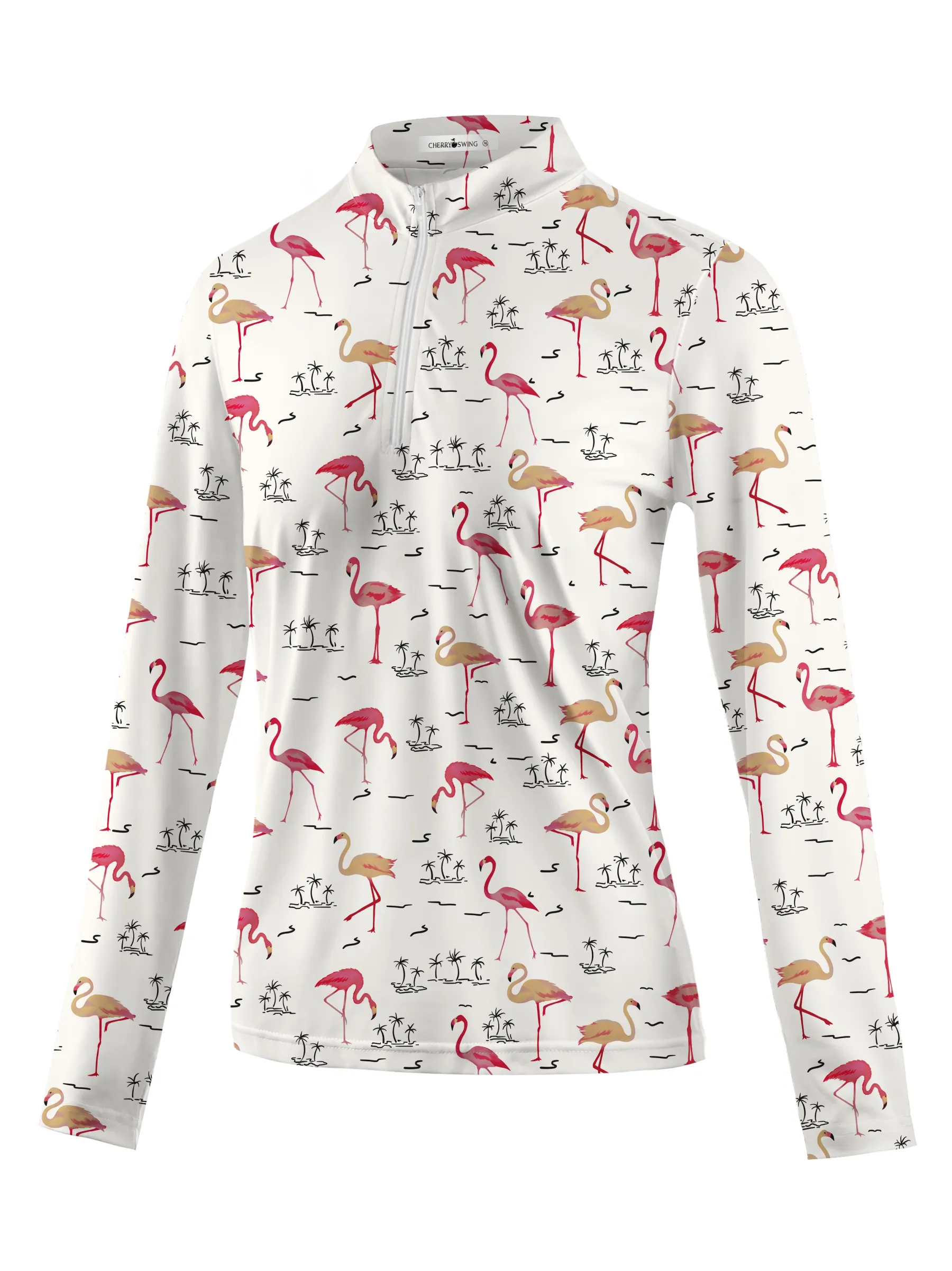 Cherryswing Women's Playful Flamingo Golf Long Sleeve Polo Shirt