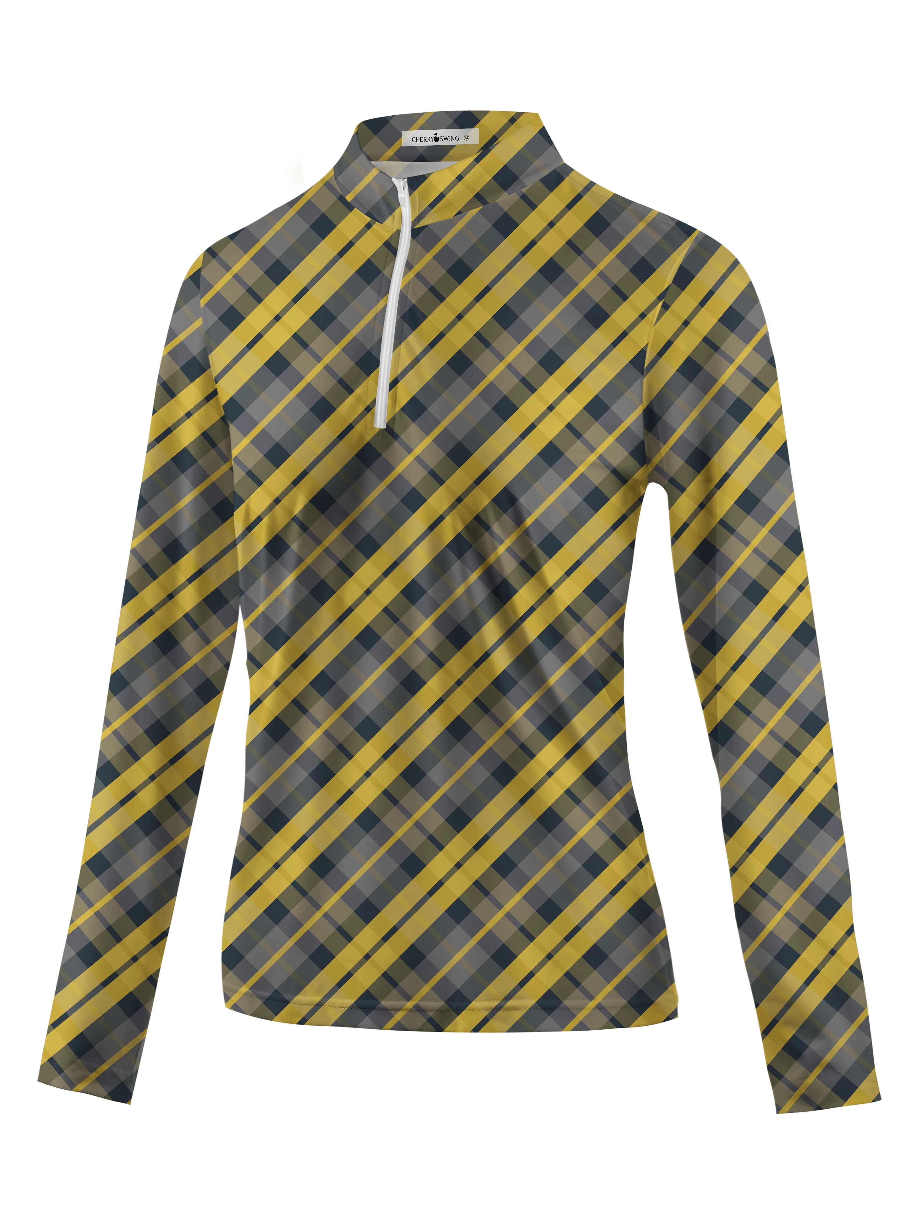 Cherryswing Women's Scottish Plaid Pattern Golf Long Sleeve Polo Shirt