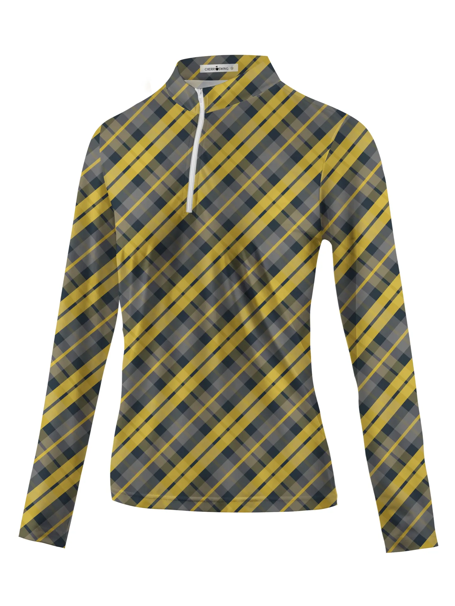 Cherryswing Women's Scottish Plaid Pattern Golf Long Sleeve Polo Shirt