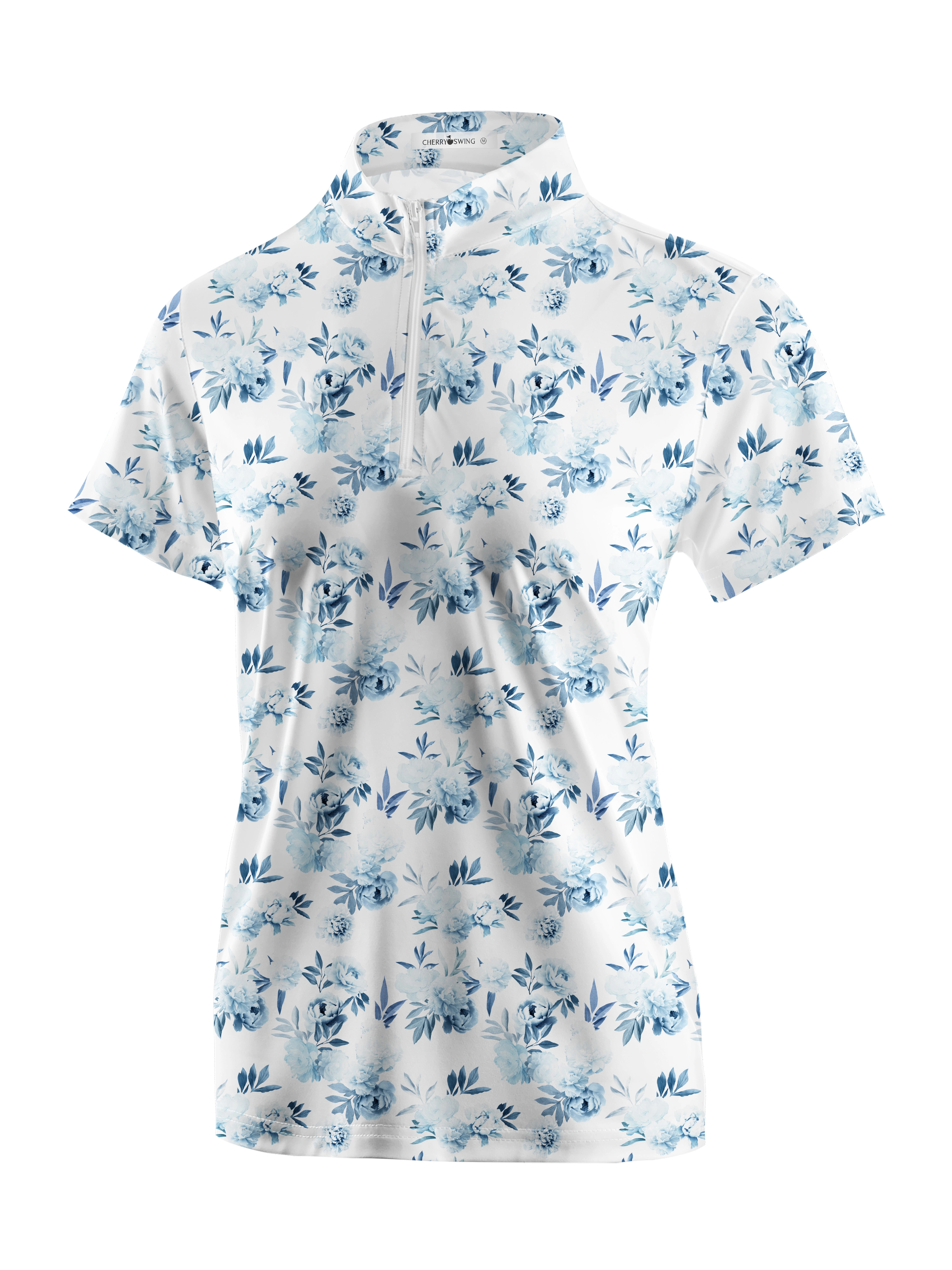 Cherryswing Women's Blue Floral Golf Short Sleeve Polo Shirt