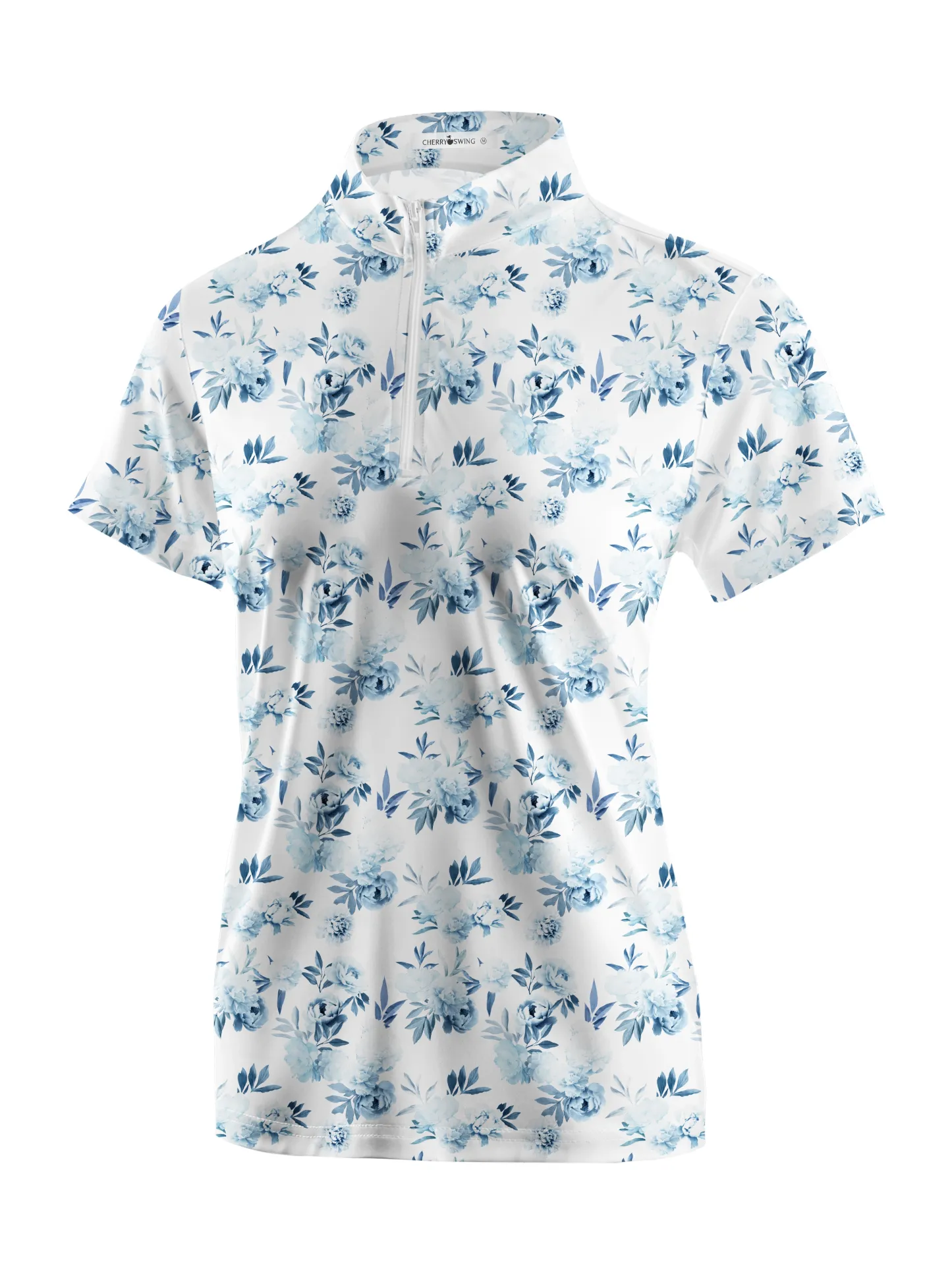 Cherryswing Women's Blue Floral Golf Short Sleeve Polo Shirt