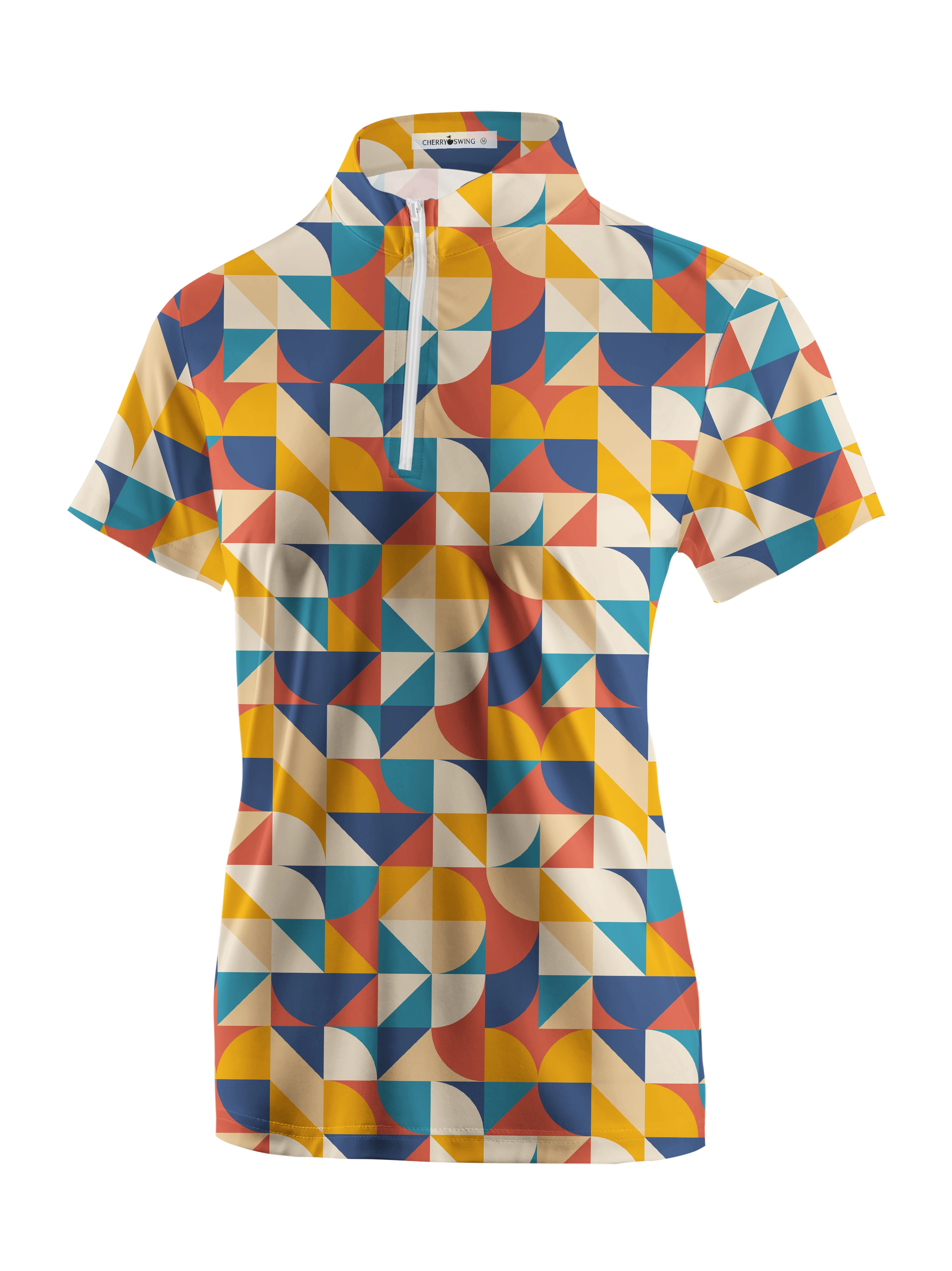 Cherryswing Women's Geometric Mosaic Golf Short Sleeve Polo Shirt