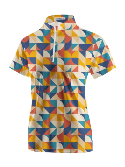 Cherryswing Women's Geometric Mosaic Golf Short Sleeve Polo Shirt