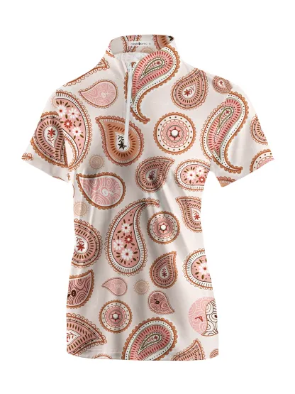 Cherryswing Women's Paisley Pattern Short Sleeve Polo Shirt